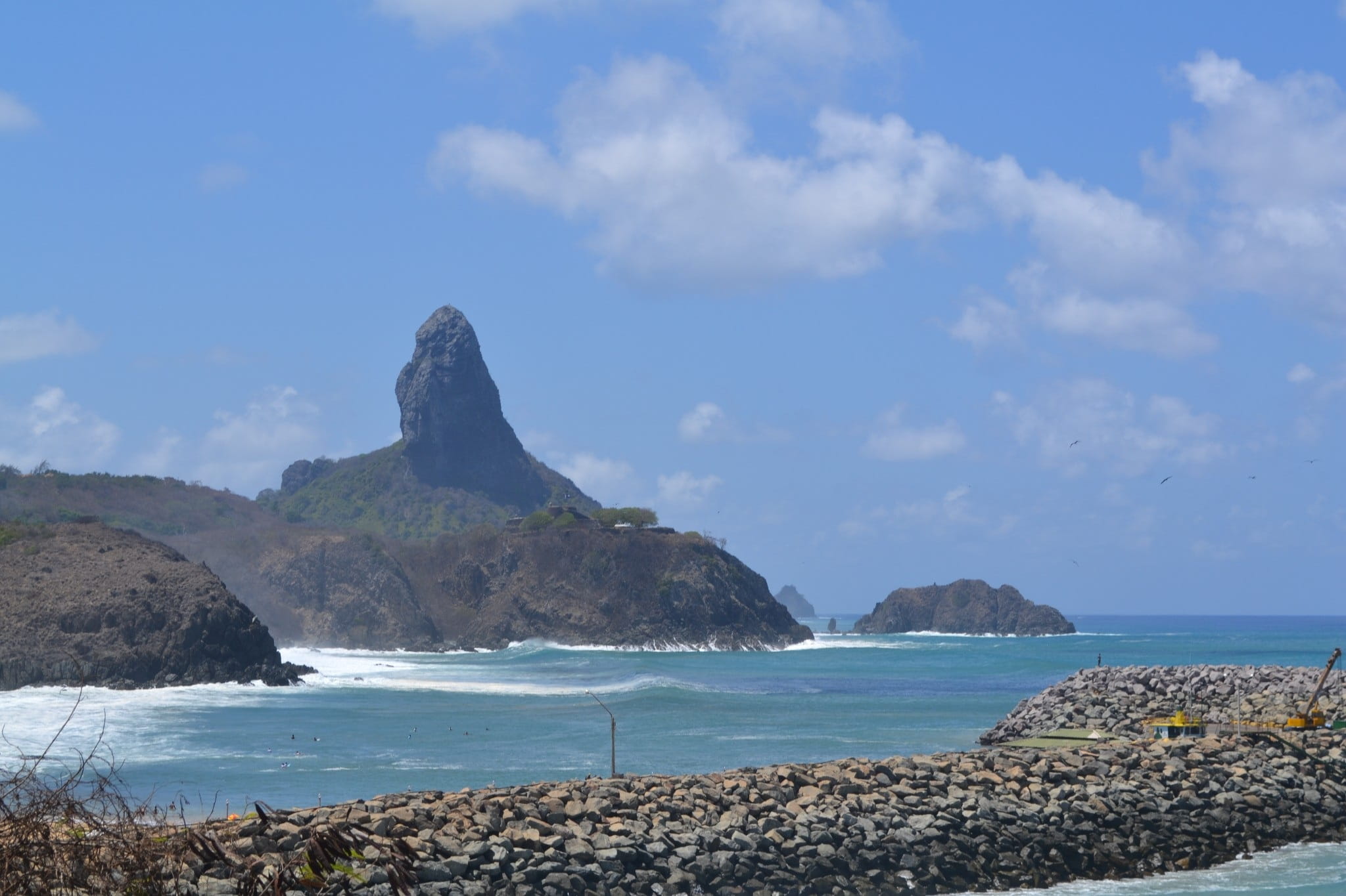 nature, tranquil scene, land, rock formation, morro do pico, horizon over water, cloud - sky, day, rock, scenics, rocky coastline, Morro, Noronha, scenics - nature, HD Wallpaper