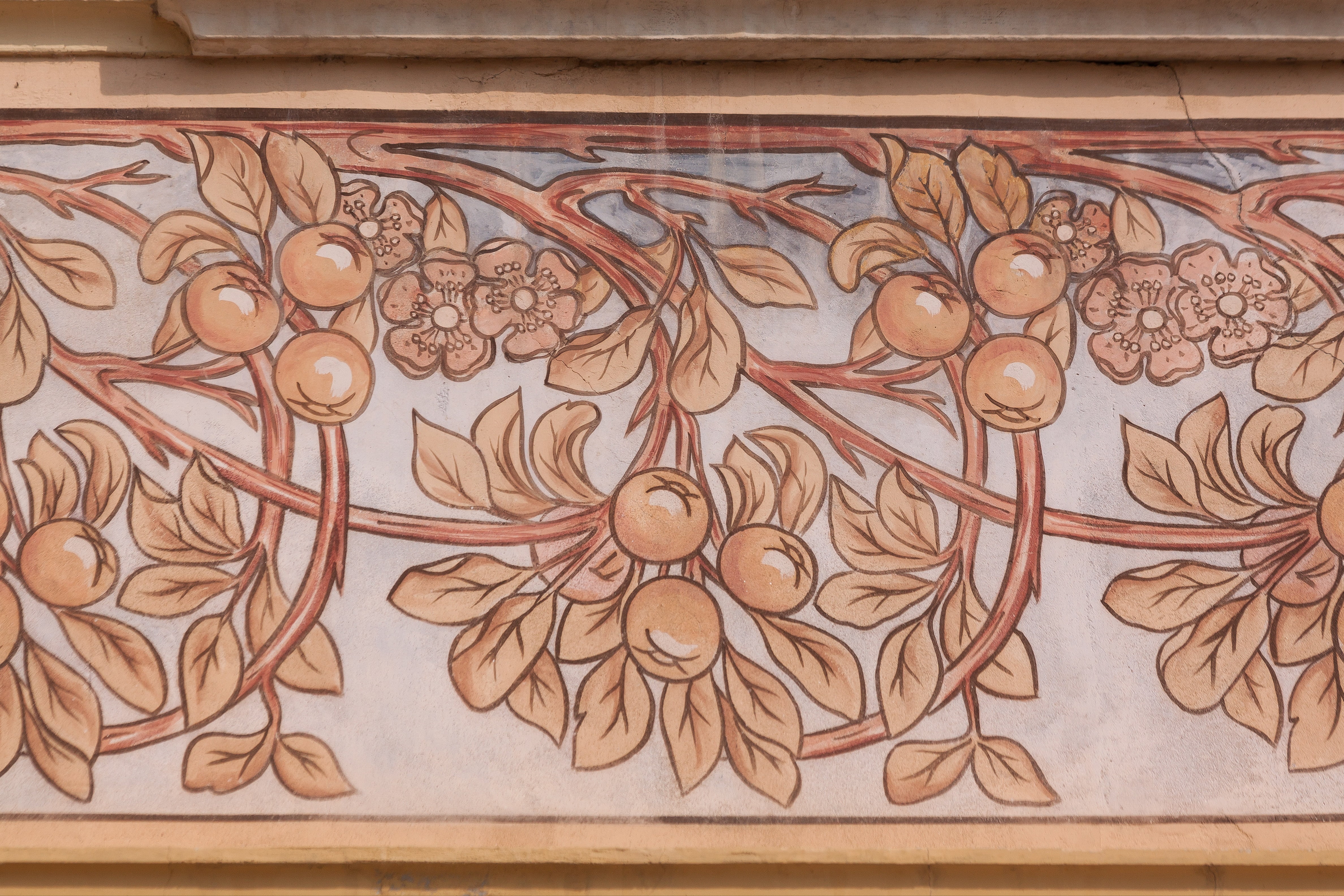 pattern, religion, floral pattern, indoors, art and craft, close-up, painting, building, belief, design, place of worship, trentino, frieze, 4K, blossom, HD Wallpaper