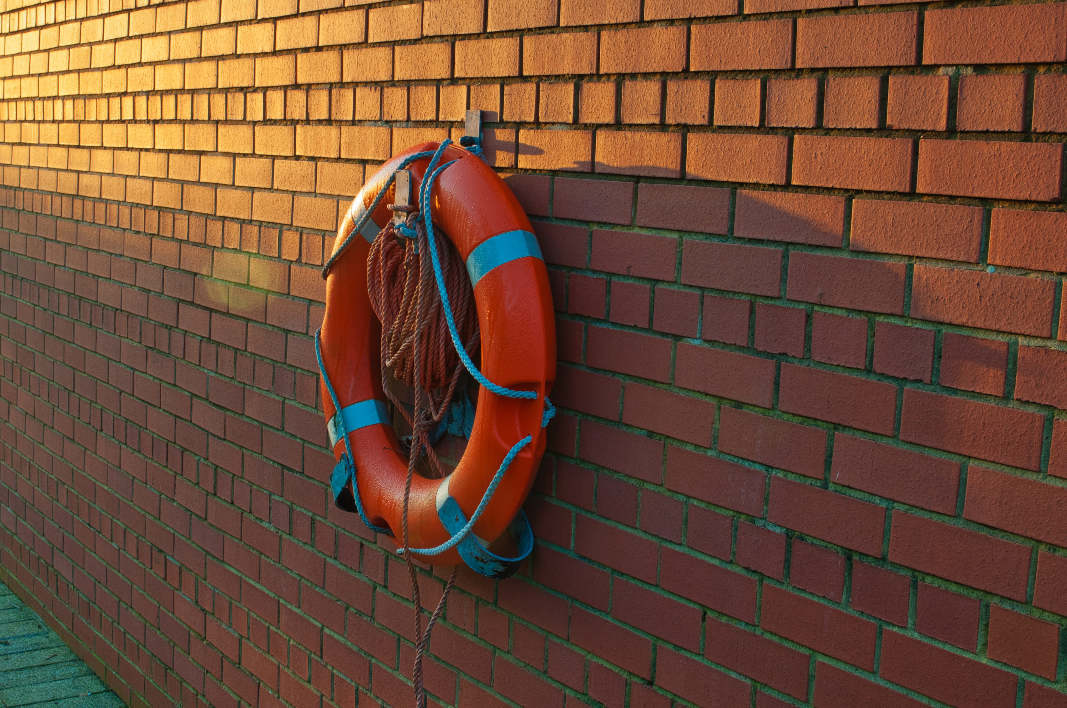pattern, lifestyles, brick, indoors, leisure activity, railing, room, hole, wall, life buoy, basement, red, built structure, neon, orange color, light, HD Wallpaper