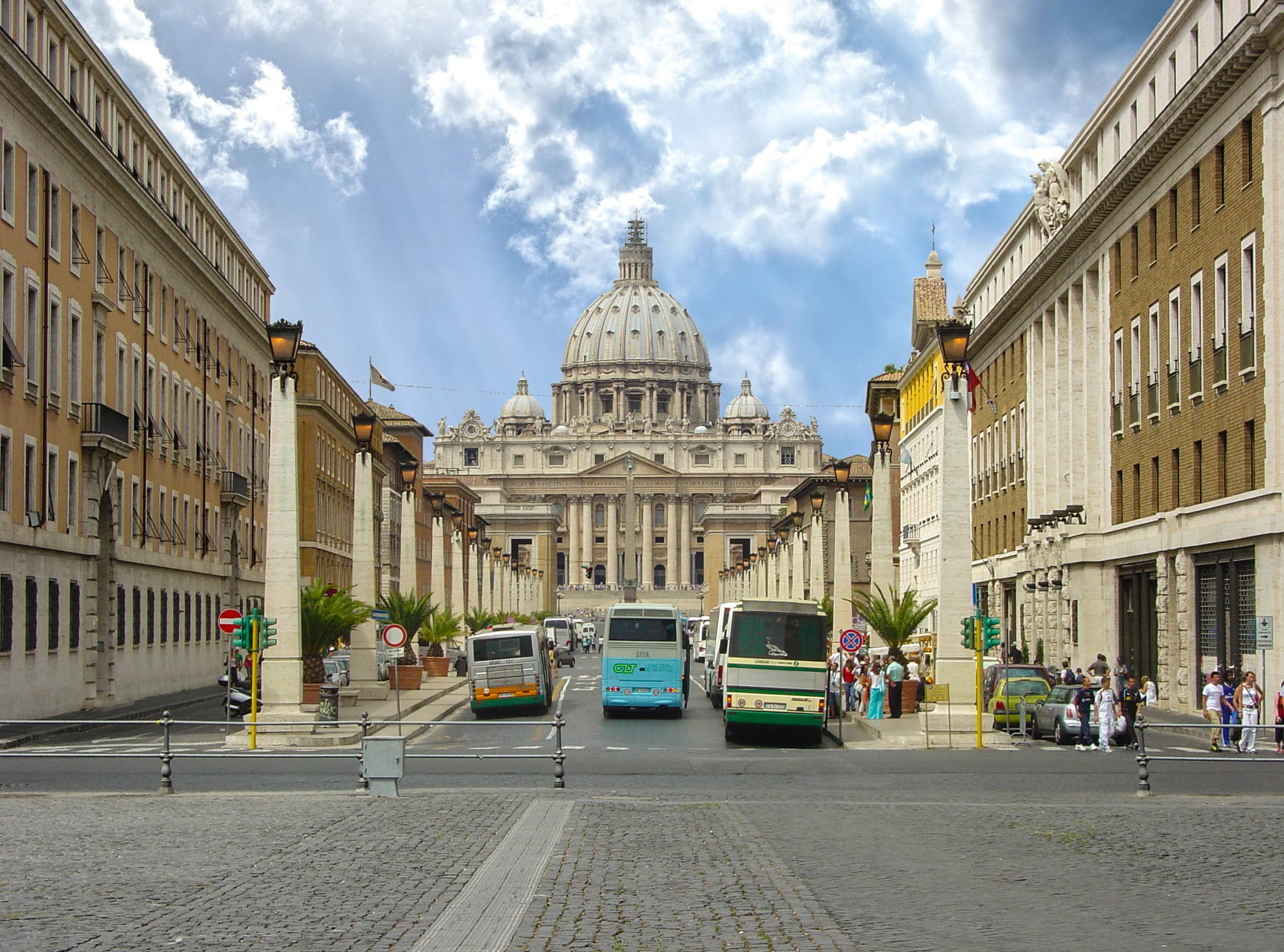 government, travel, scenery, roman, italy, architecture, busses, dome, road, land vehicle, street, square, nature, built structure, building exterior, motor vehicle, HD Wallpaper