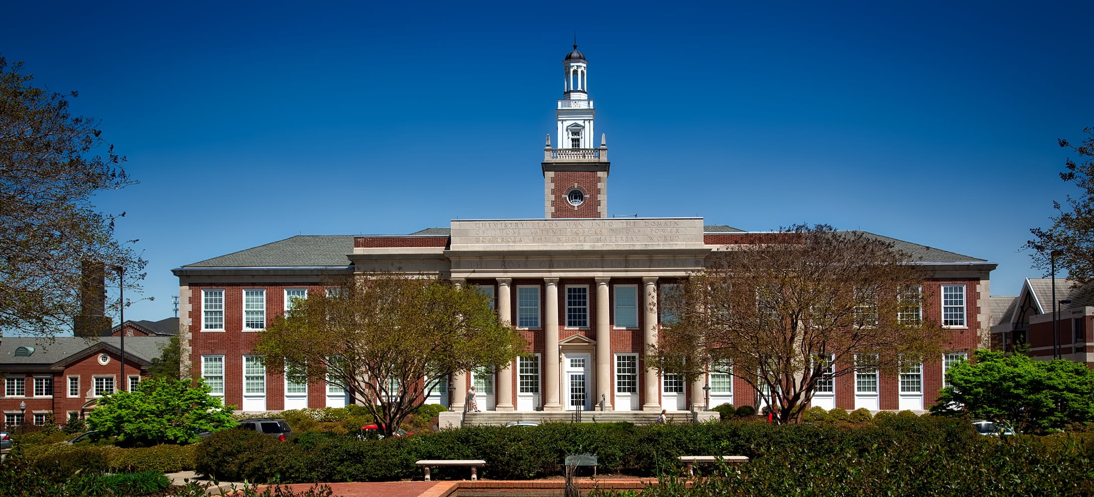 tower, architecture, Laboratory, 1080P, residential district, sky, no people, trees, landscape, belief, campus, clock, nature, grass, auburn university, HD Wallpaper