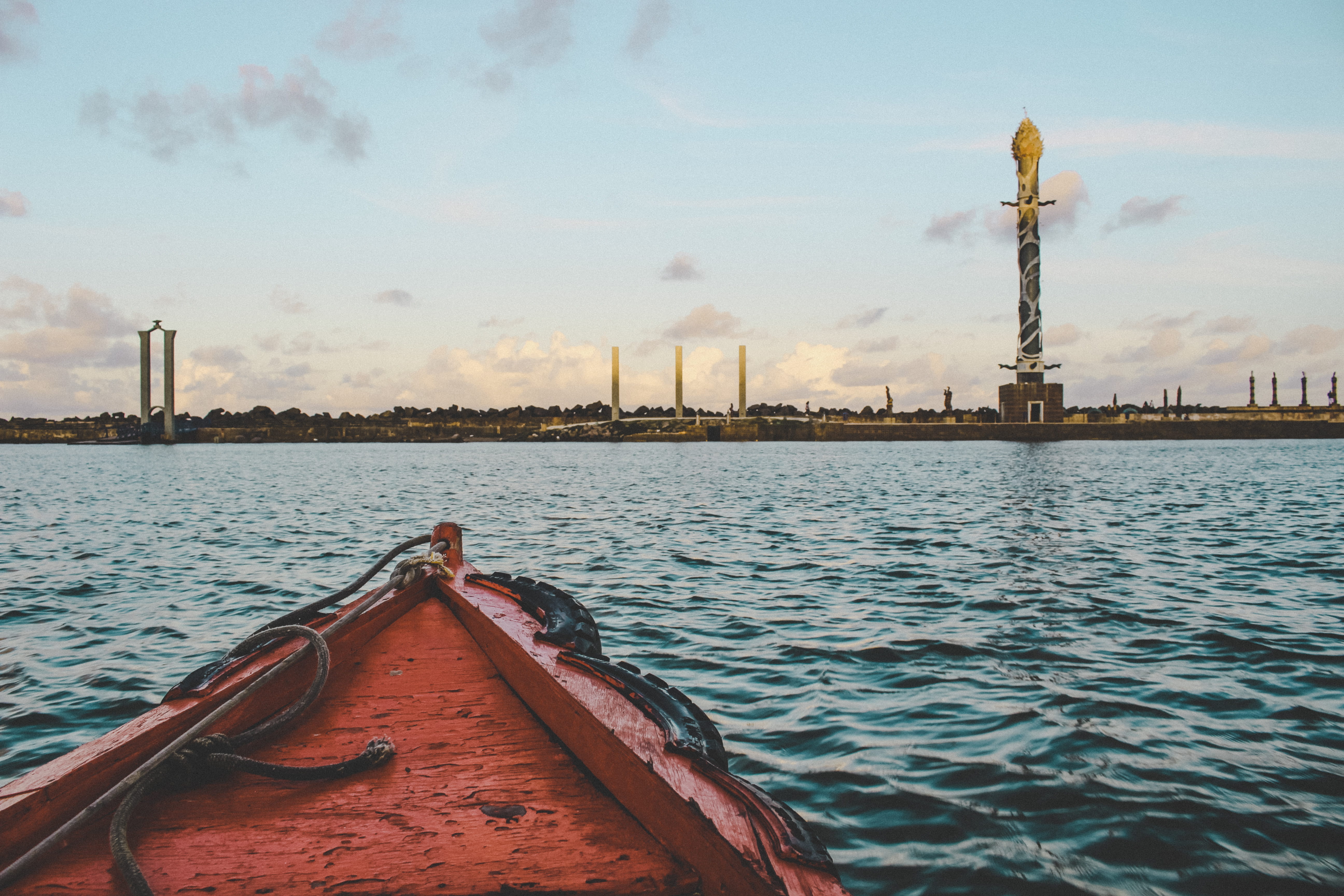 cloud - sky, water, canoe, waterfront, travel, 5K, sculpture park francisco brennand, building exterior, river, sky, wooden, sea, brazil, tower, concrete, HD Wallpaper