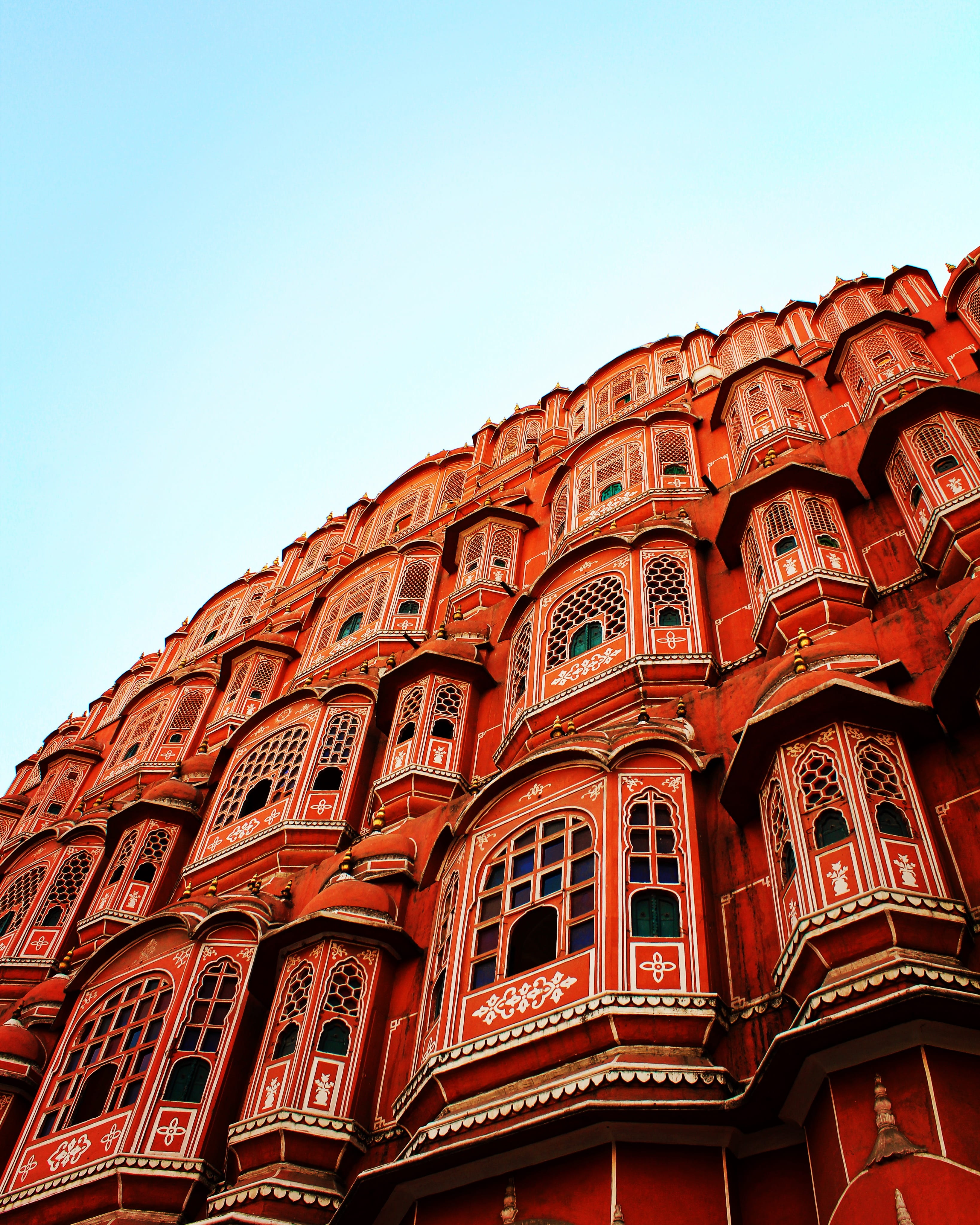 copy space, sunlight, nature, day, india, low angle view, window, the past, jaipur, culture, sky, red, pink, clear sky, hawa mahal, no people, pattern, Phone HD Wallpaper
