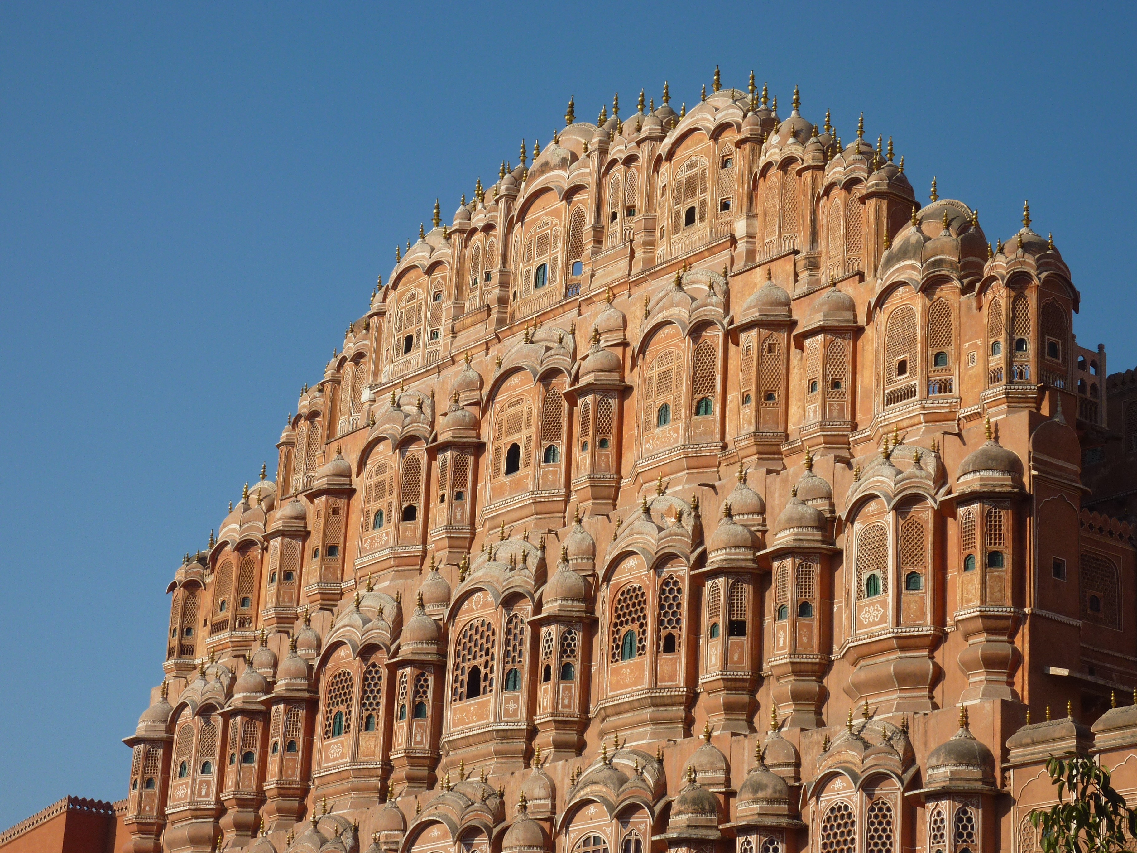 no people, low angle view, place of worship, the past, 2K, building exterior, orange, travel destinations, palace of winds, day, jaipur, tourism, clear sky, HD Wallpaper
