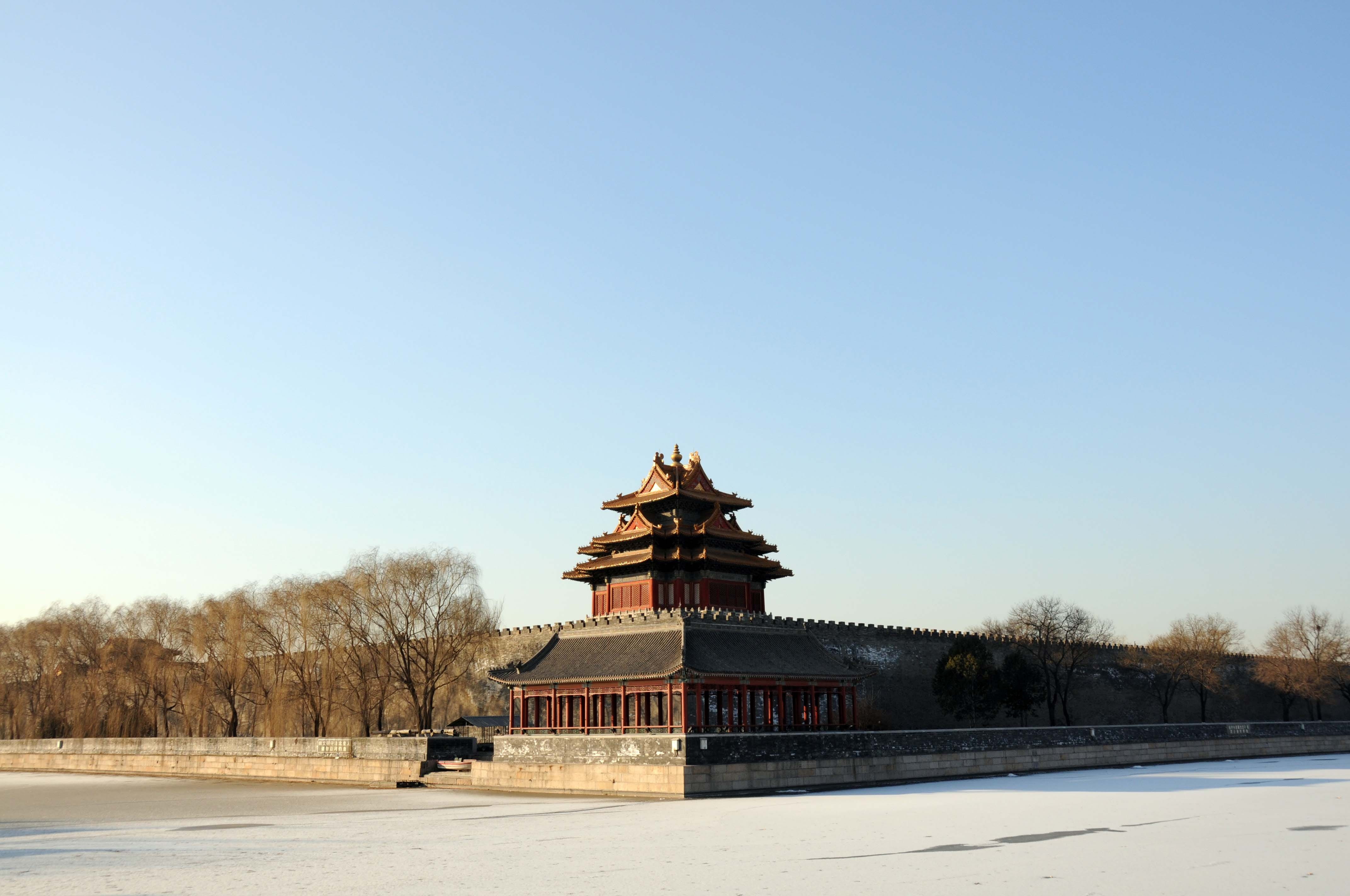 no people, built structure, Silhouette, 4K, history, outdoors, copy space, Beijing, china wind, sky, tree, place of worship, nature, belief, winter, palace, HD Wallpaper