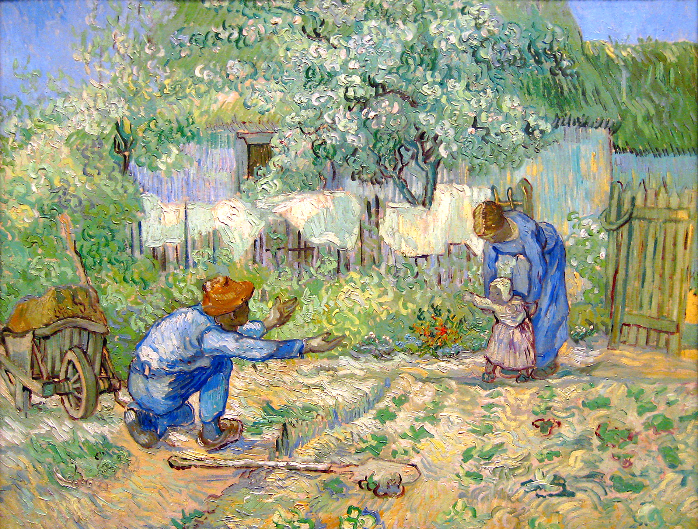 drawing, people, love, two people, drawing - Art Product, 1080P, dad, family, art and craft, full length, traditional clothing, First steps, Vincent Van Gogh, HD Wallpaper