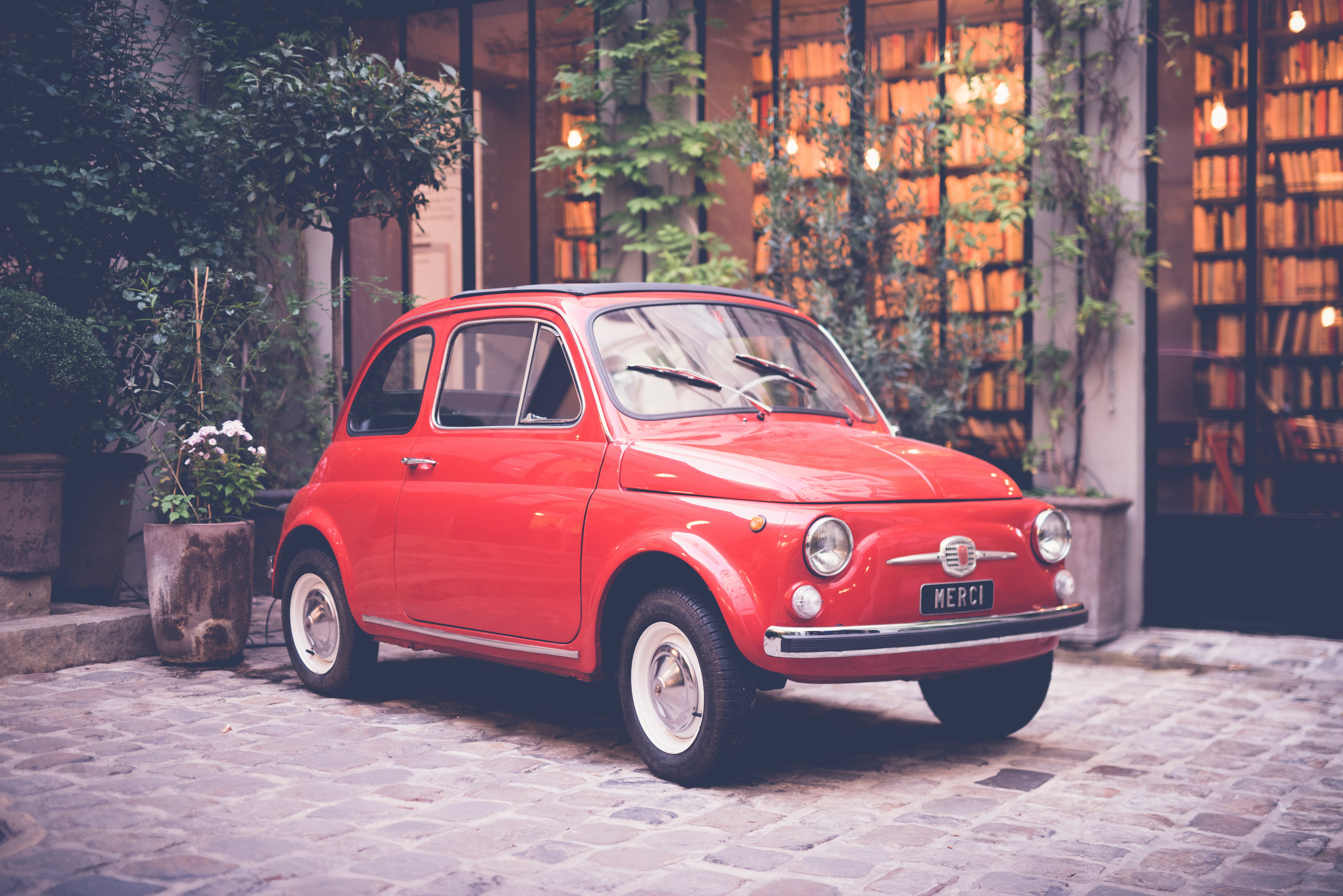 pavement, vehicle, transportation system, plants, street, tree, automotive, building exterior, car, retro styled, vintage, light, bumper, road, parking, HD Wallpaper