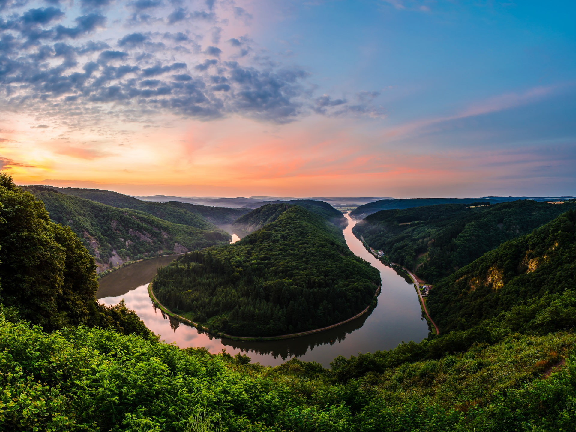 Sunset, Natural, 1080P, Park, Resort, Meander, Germany, River, HD Wallpaper