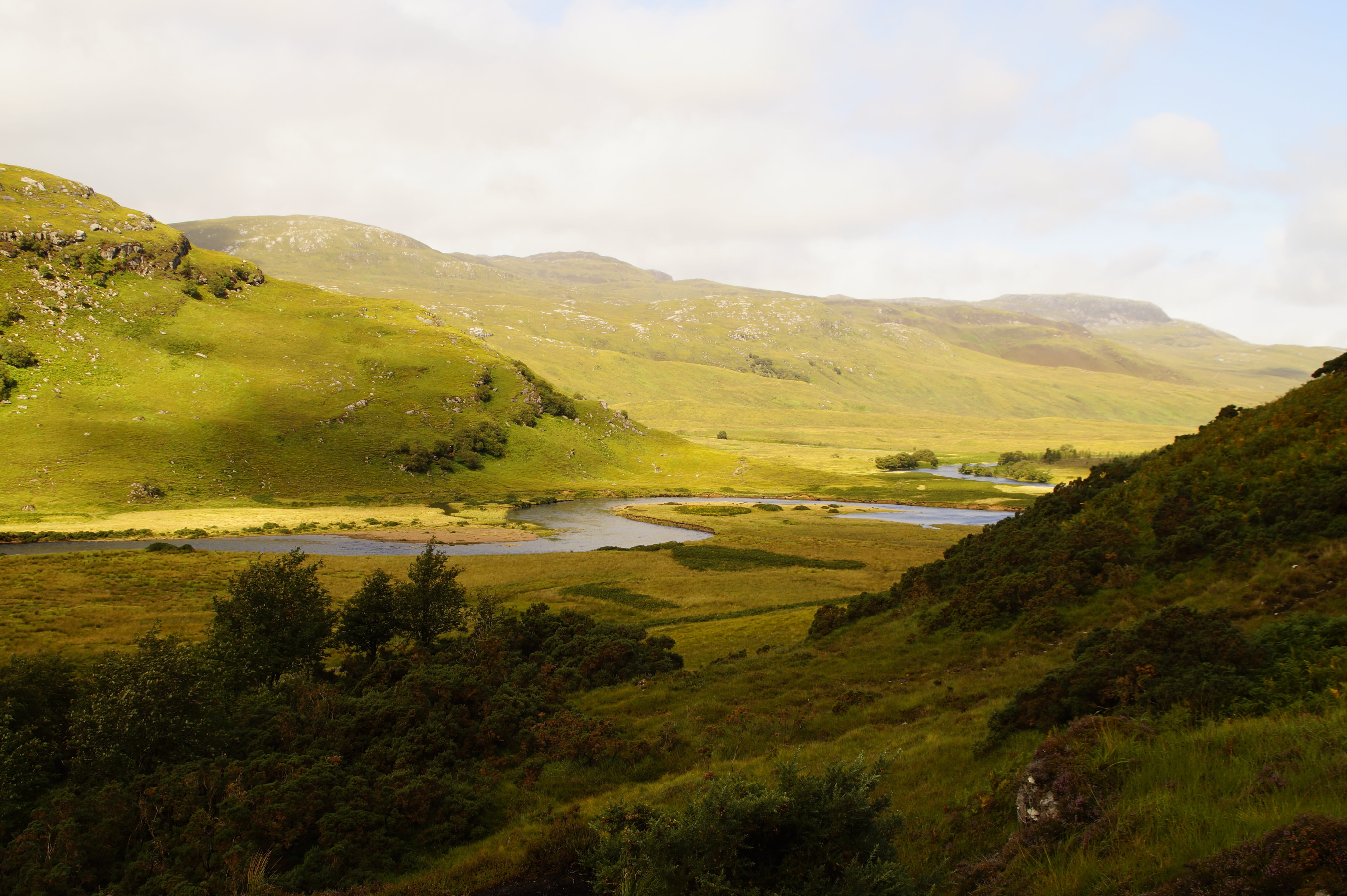 growth, scotland, river, mountains, non-urban scene, plant, tranquil scene, cloud - sky, hill, scenics - nature, rest, valley, green color, meander, mountain, HD Wallpaper