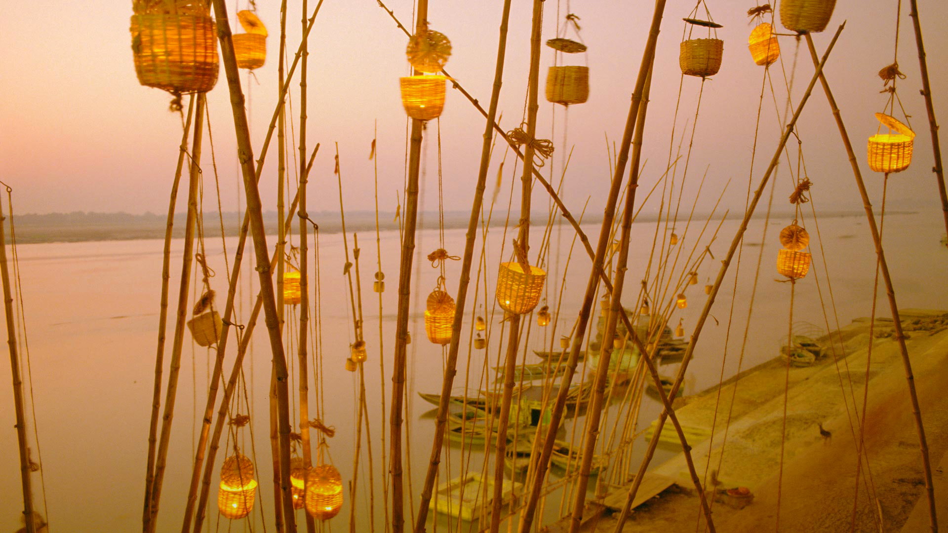 1080P, India, Uttar Pradesh, lantern festival, the Ganges river, HD Wallpaper