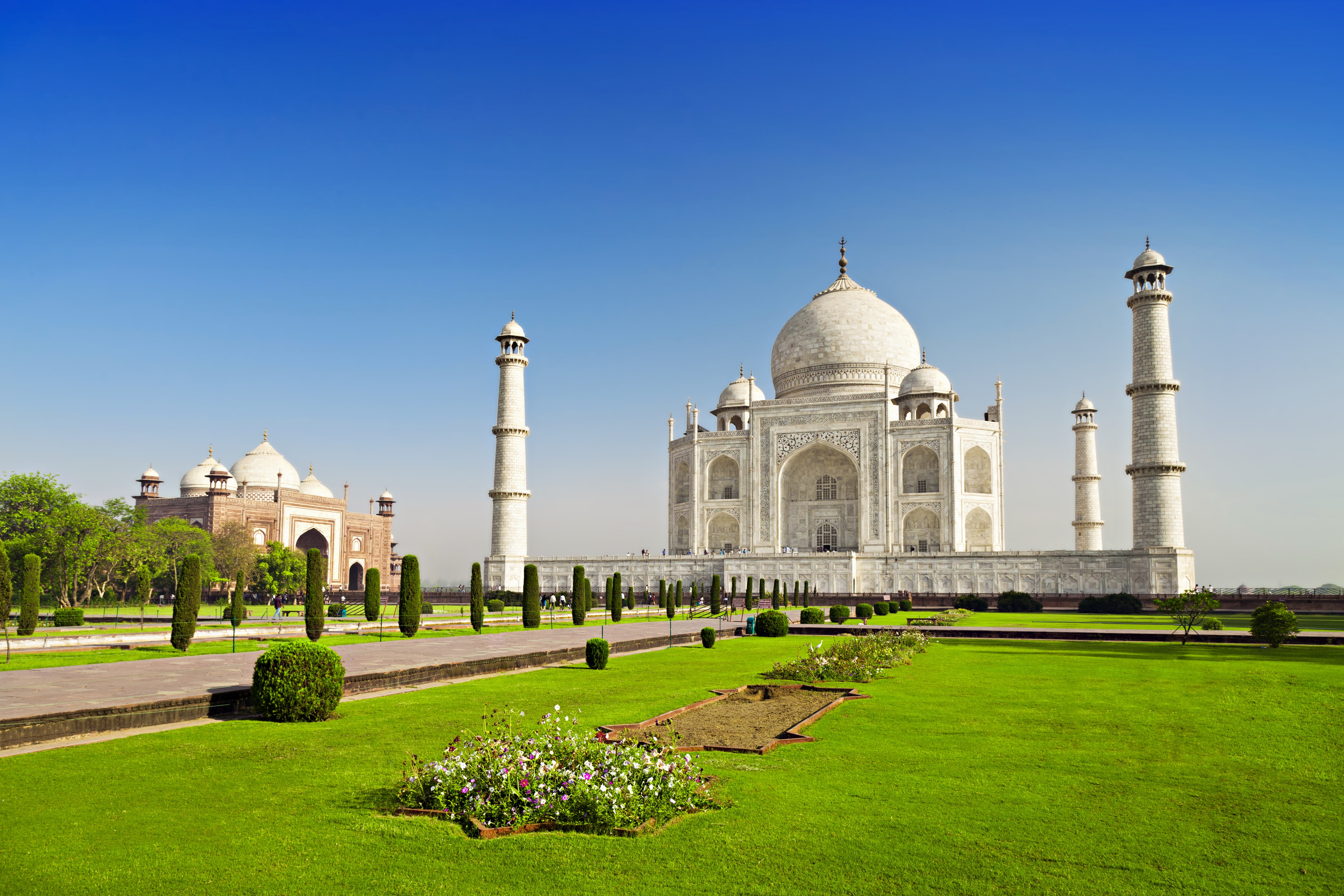 travel destinations, temple, ancient civilization, built structure, India, grass, castle, mahal, casstle, nature, Uttar, Agra, the past, clear sky, The Taj Mahal, HD Wallpaper