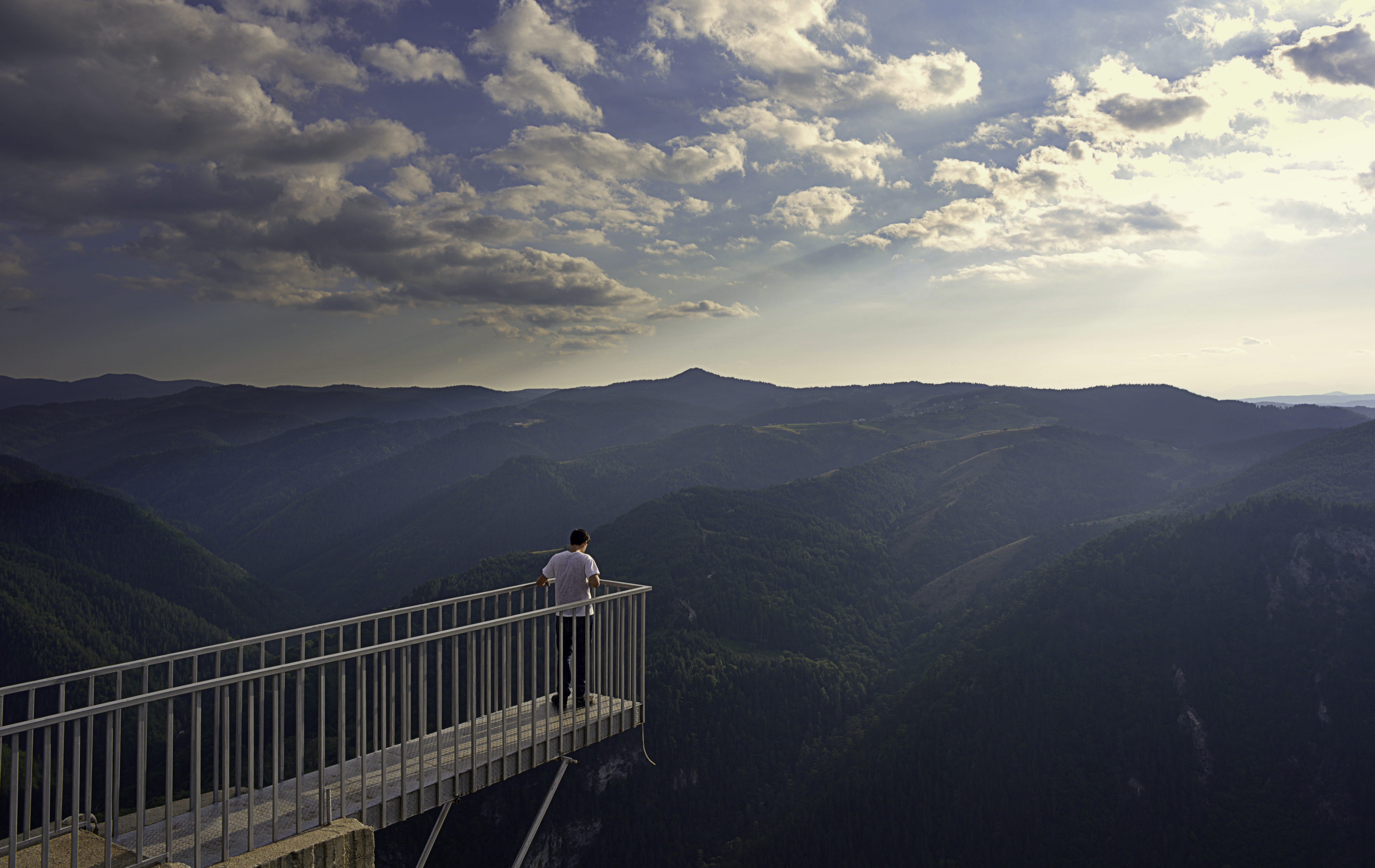boy, one person, leisure activity, railing, men, 5K, forest, environment, real people, built structure, views, alone, bulgary, mountain range, tranquil scene, HD Wallpaper