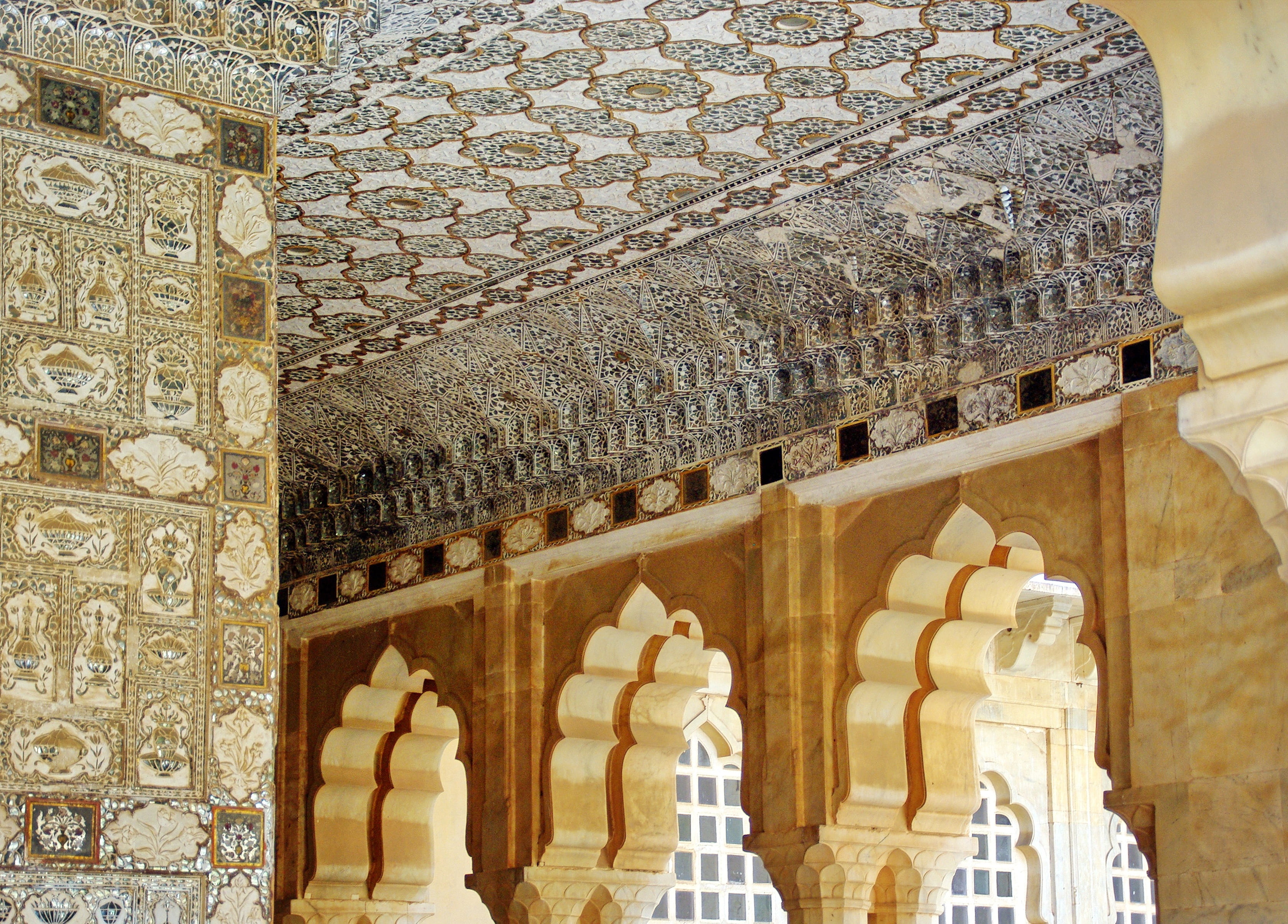 decoration, rajastan, no people, ceiling, ornate, craft, history, fort, arcades, ancient civilization, amber, pattern, building exterior, 2K, sculpture, HD Wallpaper