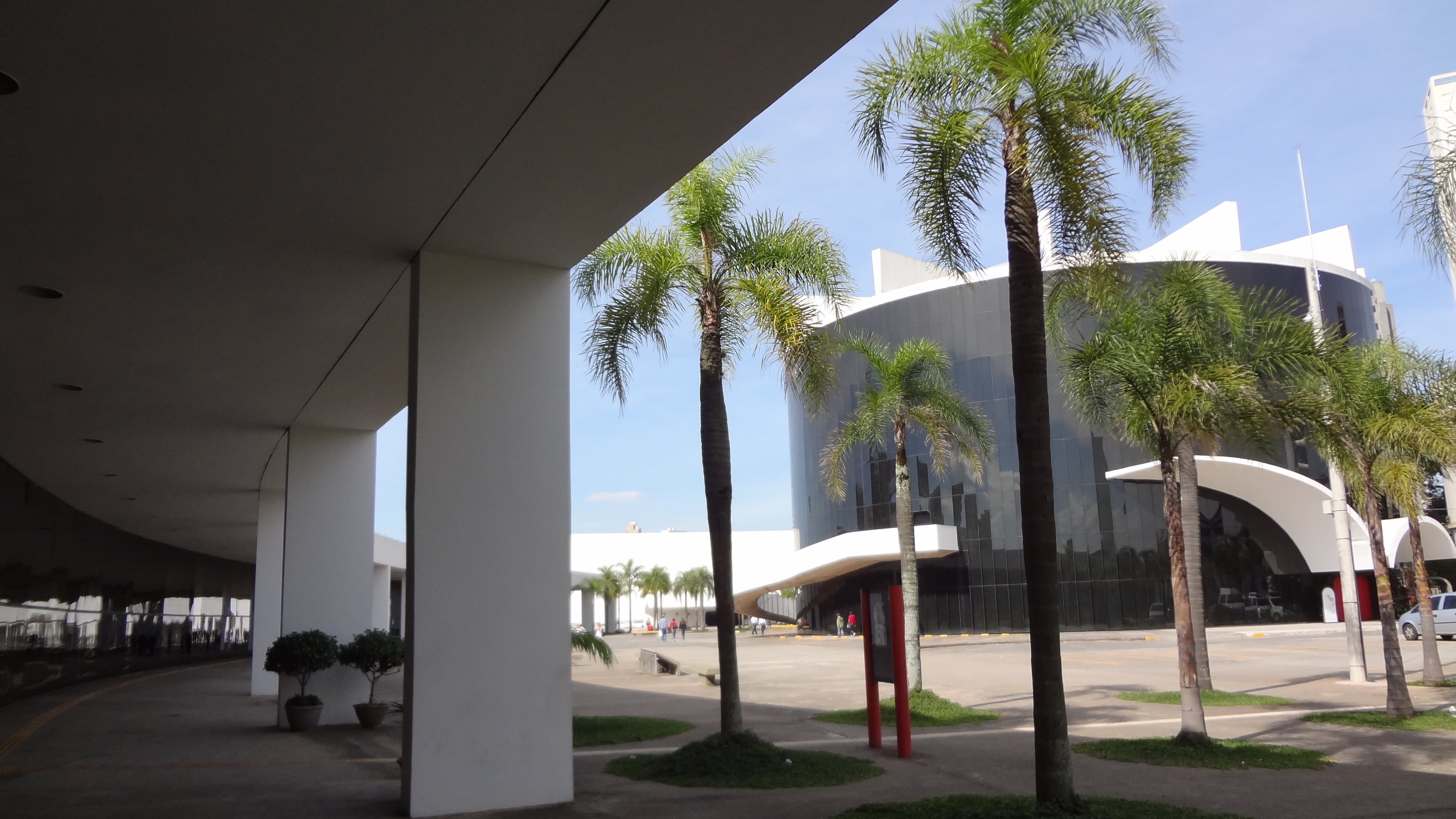 sky, tree, sunlight, clear sky, oscar niemeyer, palm tree, shadow, luxury, modern, architecture, city, outdoors, day, 4K, built structure, building, no people, HD Wallpaper