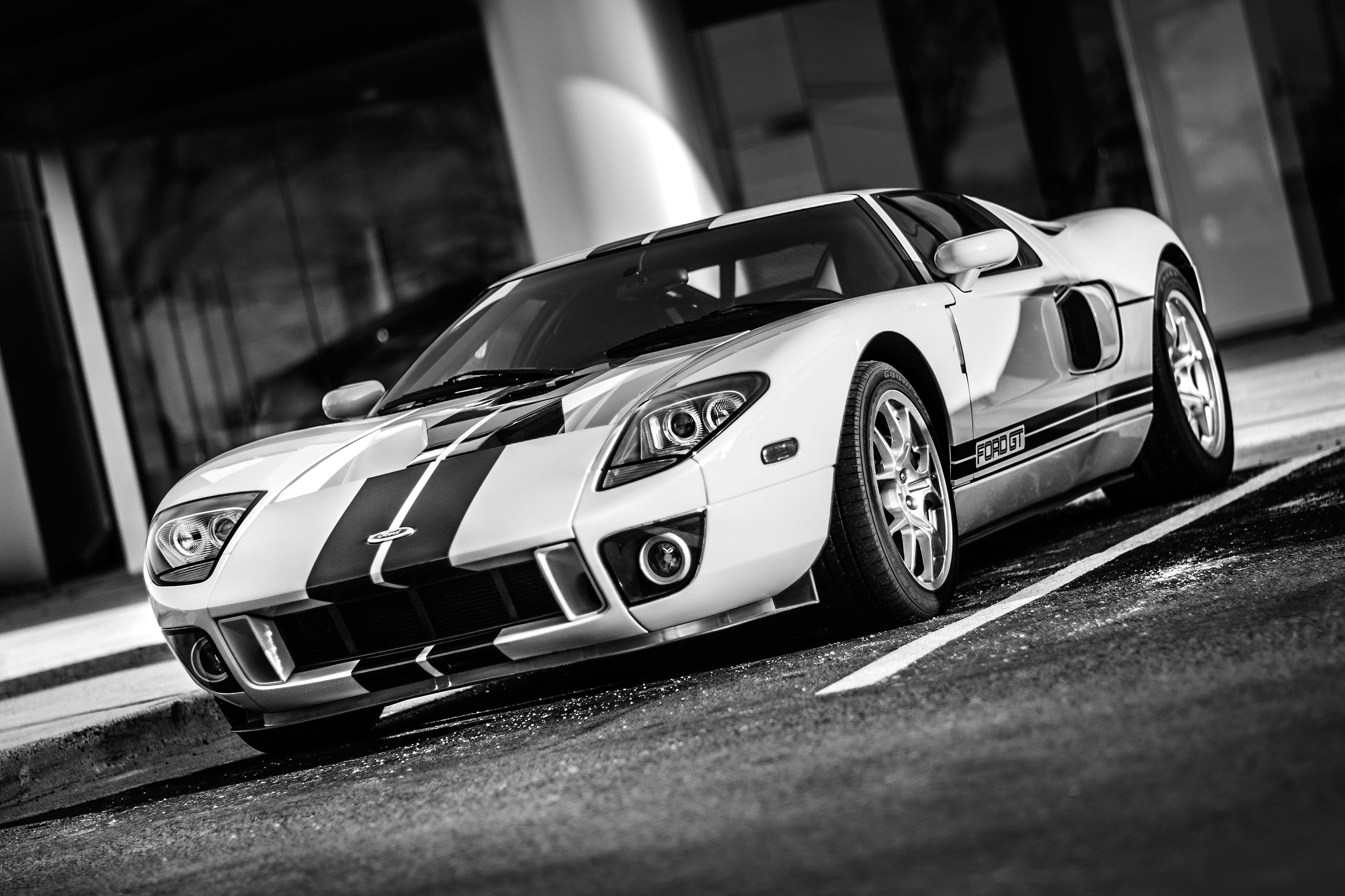 Blue, sport, Machine, bucket, Pindos, Stripes, Racing, Ford GT, Ford, Amer, 2K, White, Sports car, American, service, HD Wallpaper