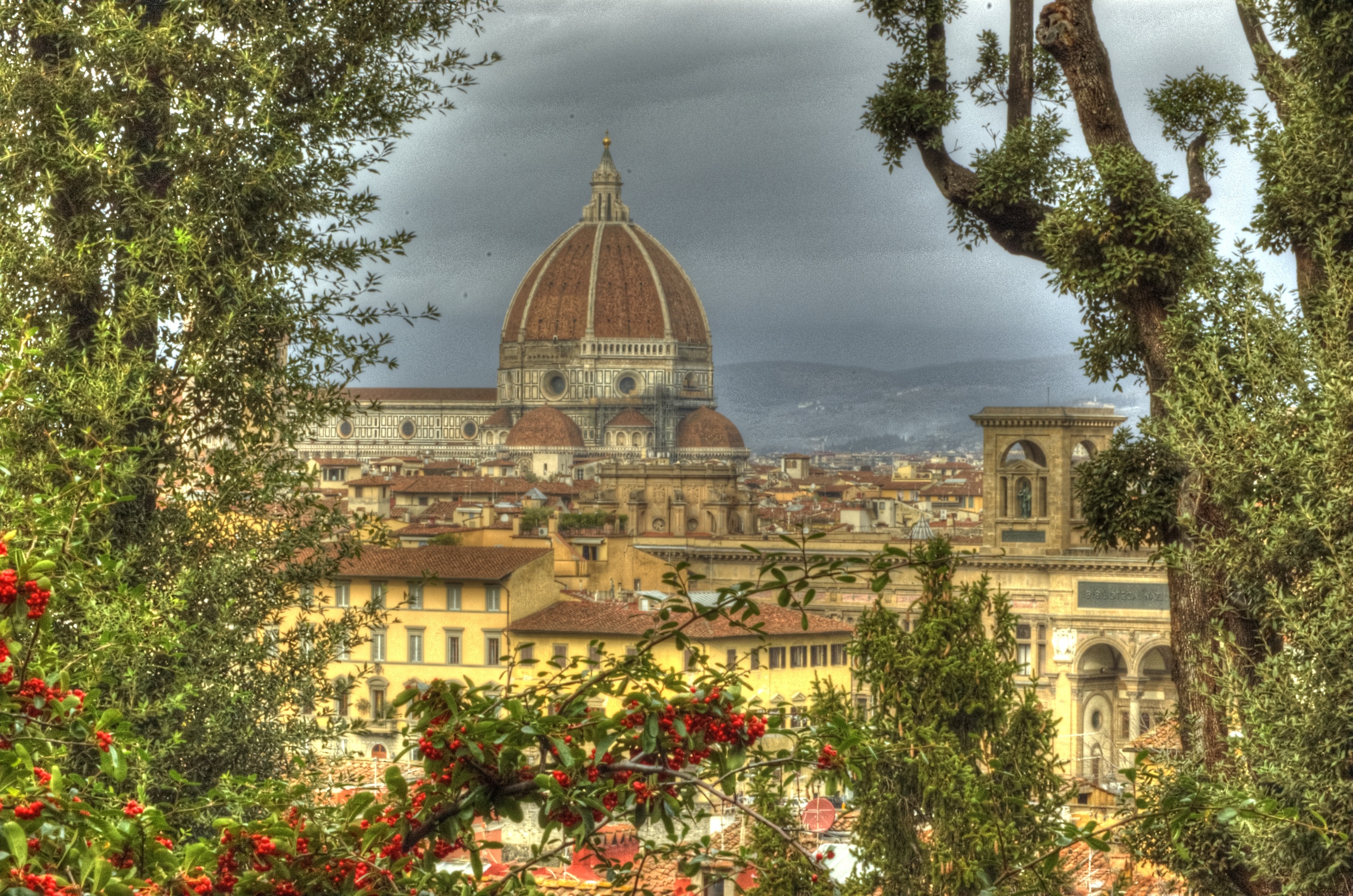 belief, tuscany, hdr, nature, sky, tree, no people, travel destinations, architecture, 2K, religion, the past, place of worship, brunelleschi, outdoors, HD Wallpaper