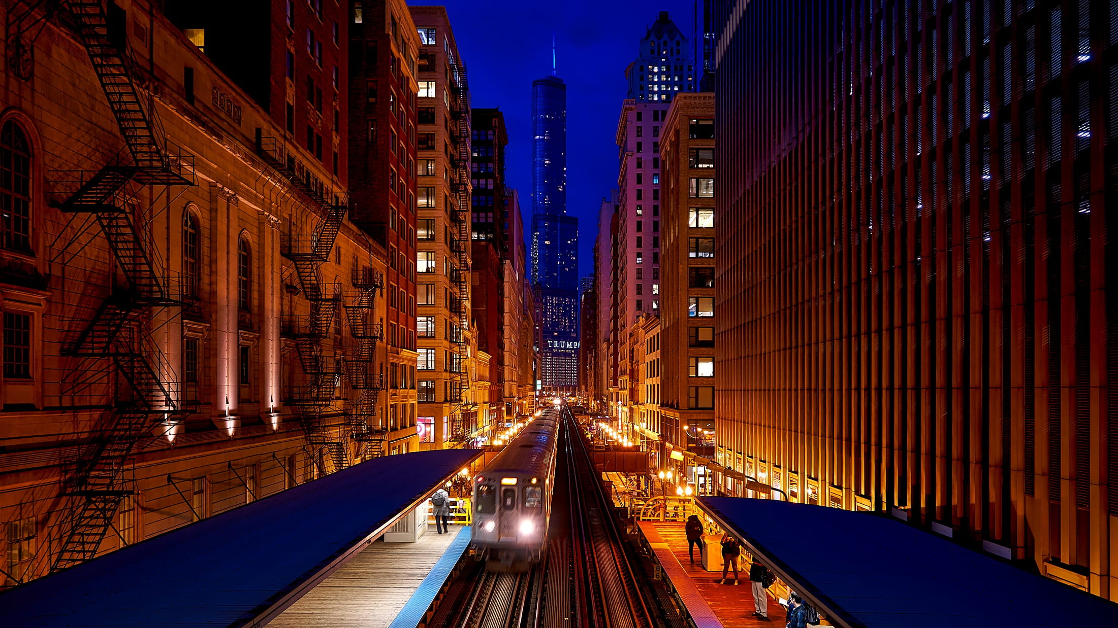 urban, architecture, lights, downtown, modern, outdoors, railway, tracks, grey, dusk, cityscape, bridge - man made structure, evening, office building exterior, HD Wallpaper