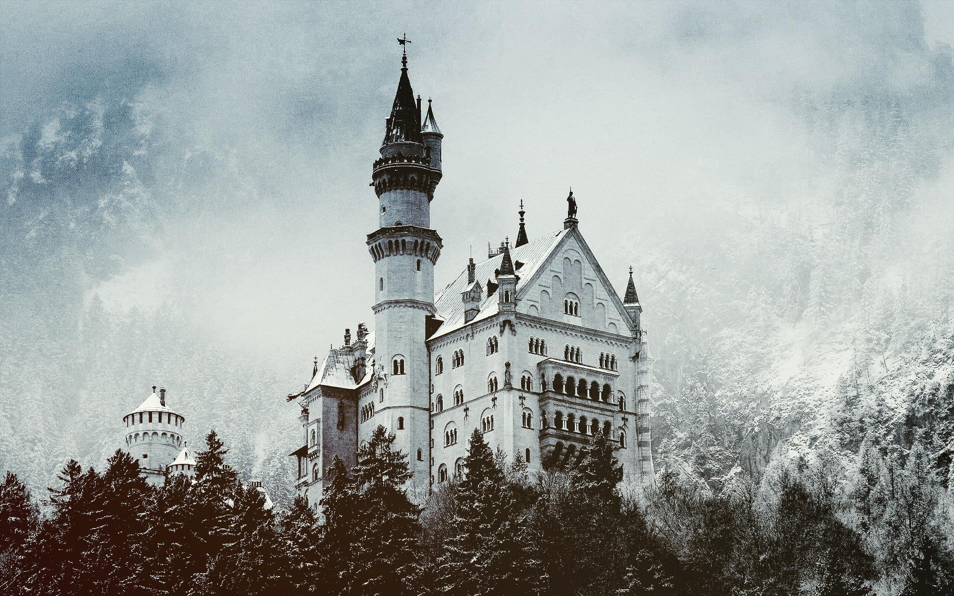 architecture, white, manmade, castle, clouds, nature, concrete, winter, photography, 1080P, animals, HD Wallpaper