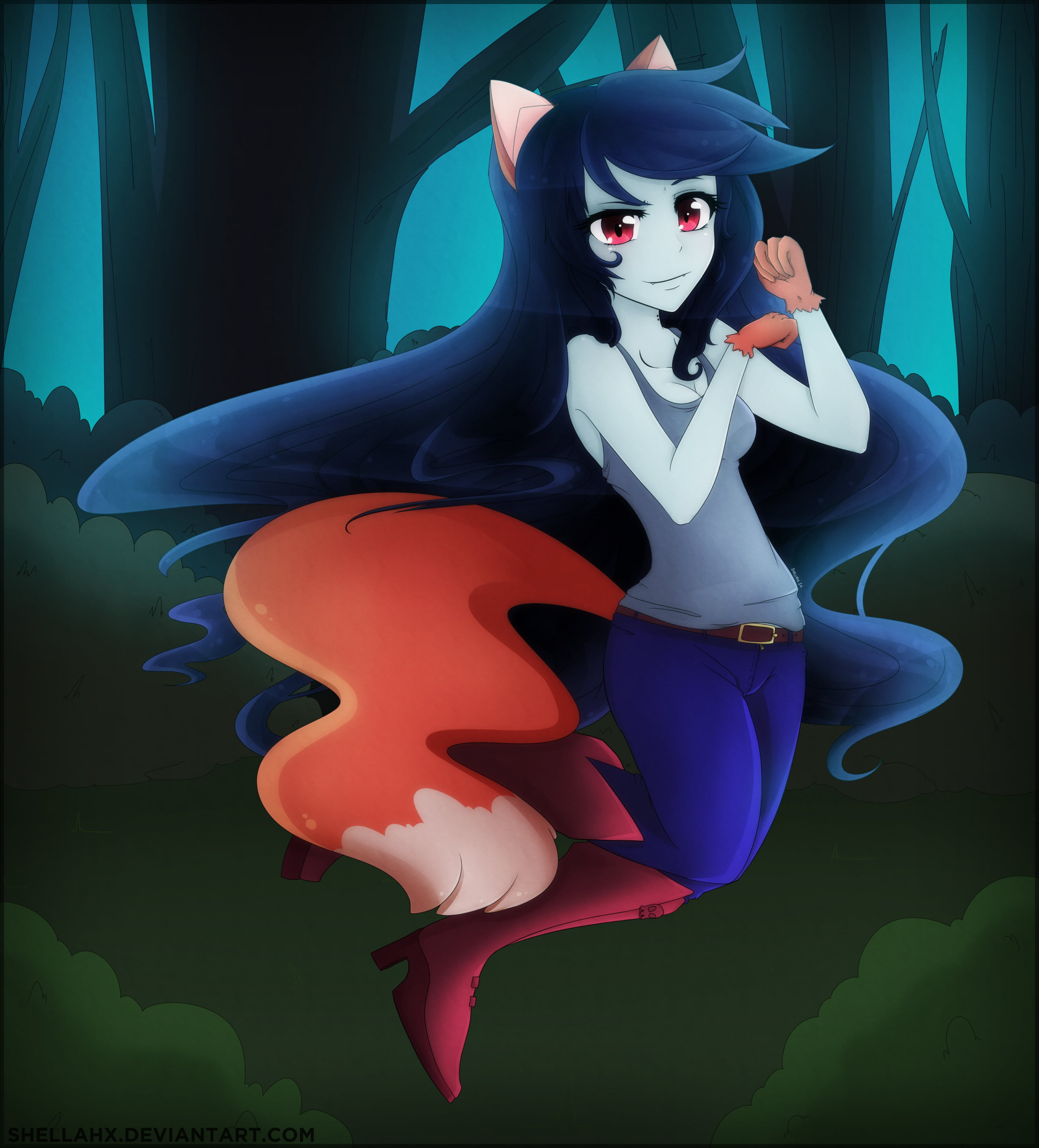 halloween, human representation, spooky, digital composite, horror, looking at camera, bizarre, blue, cartoon, indoors, red, black color, Marceline the vampire queen, Phone HD Wallpaper