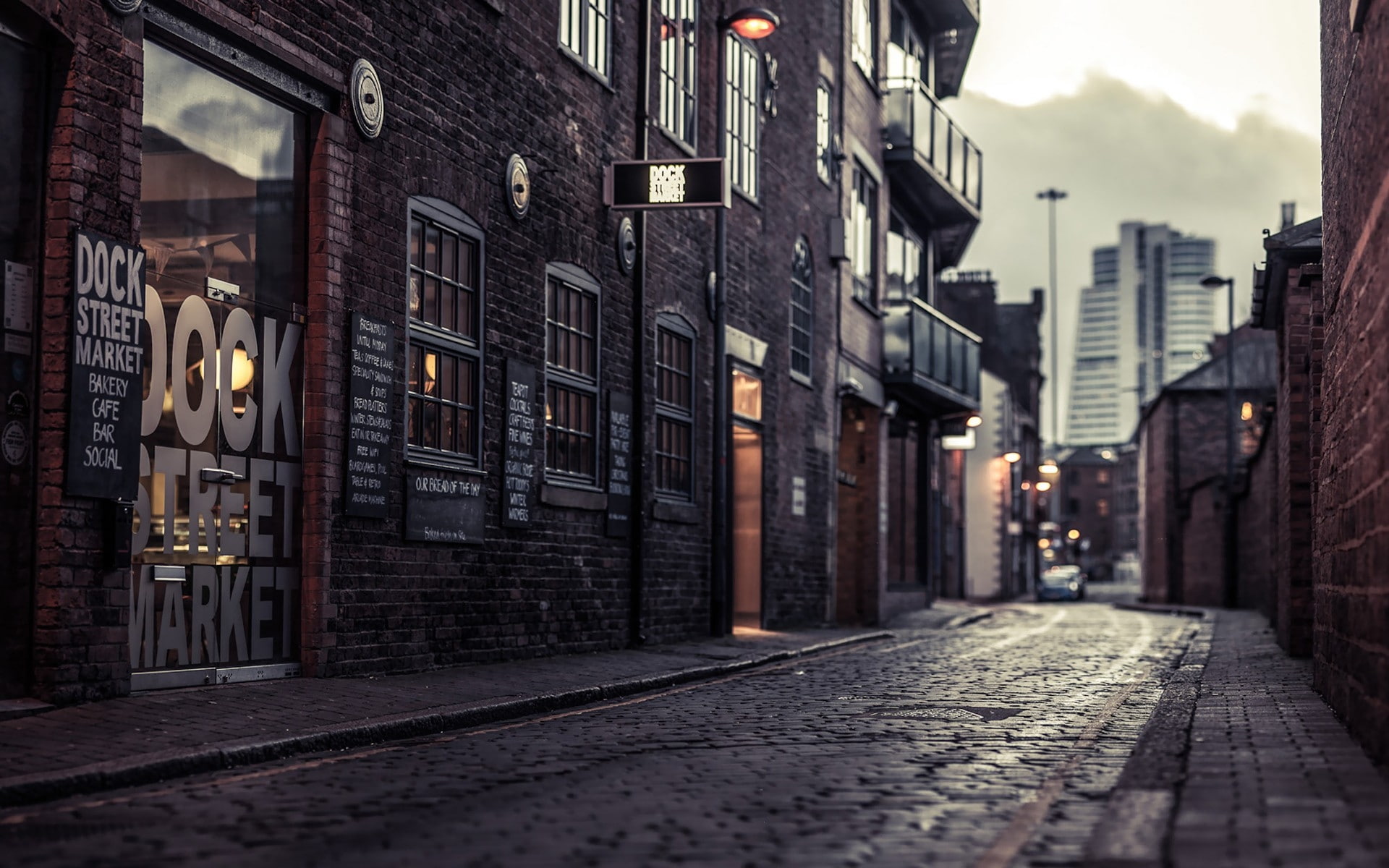 lanterns, alley, cities, 1080P, photography, x, art, Streets, tiltshift, abstract, buildings, hd, HD Wallpaper