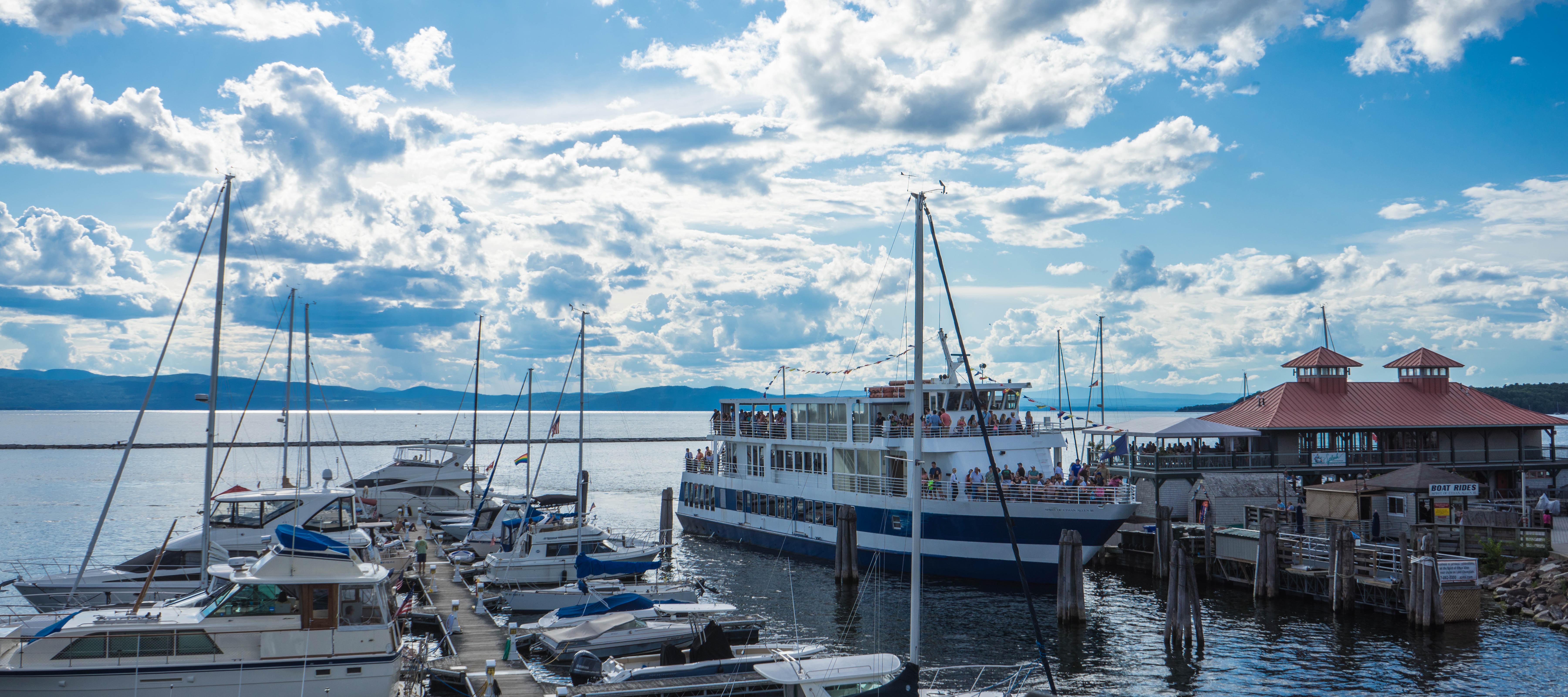 transportation, sea, mast, outdoor, marina, clouds, lake champlain, landscape, peaceful, boat, nautical vessel, tourism, water, scenic, built structure, HD Wallpaper