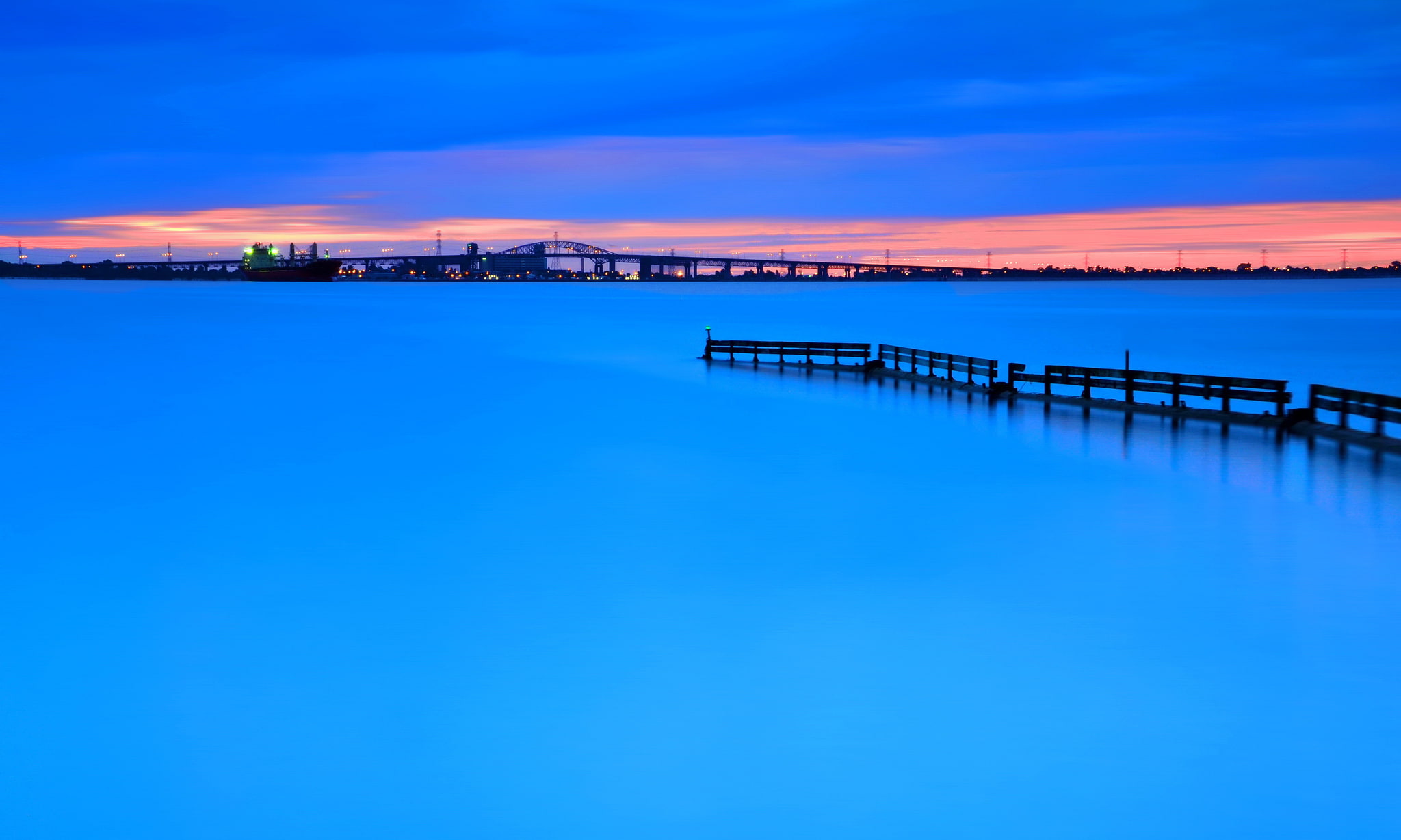 Canada, the evening, Ontario, Burlington, the city, lake, 1080P, lights, sunset, HD Wallpaper