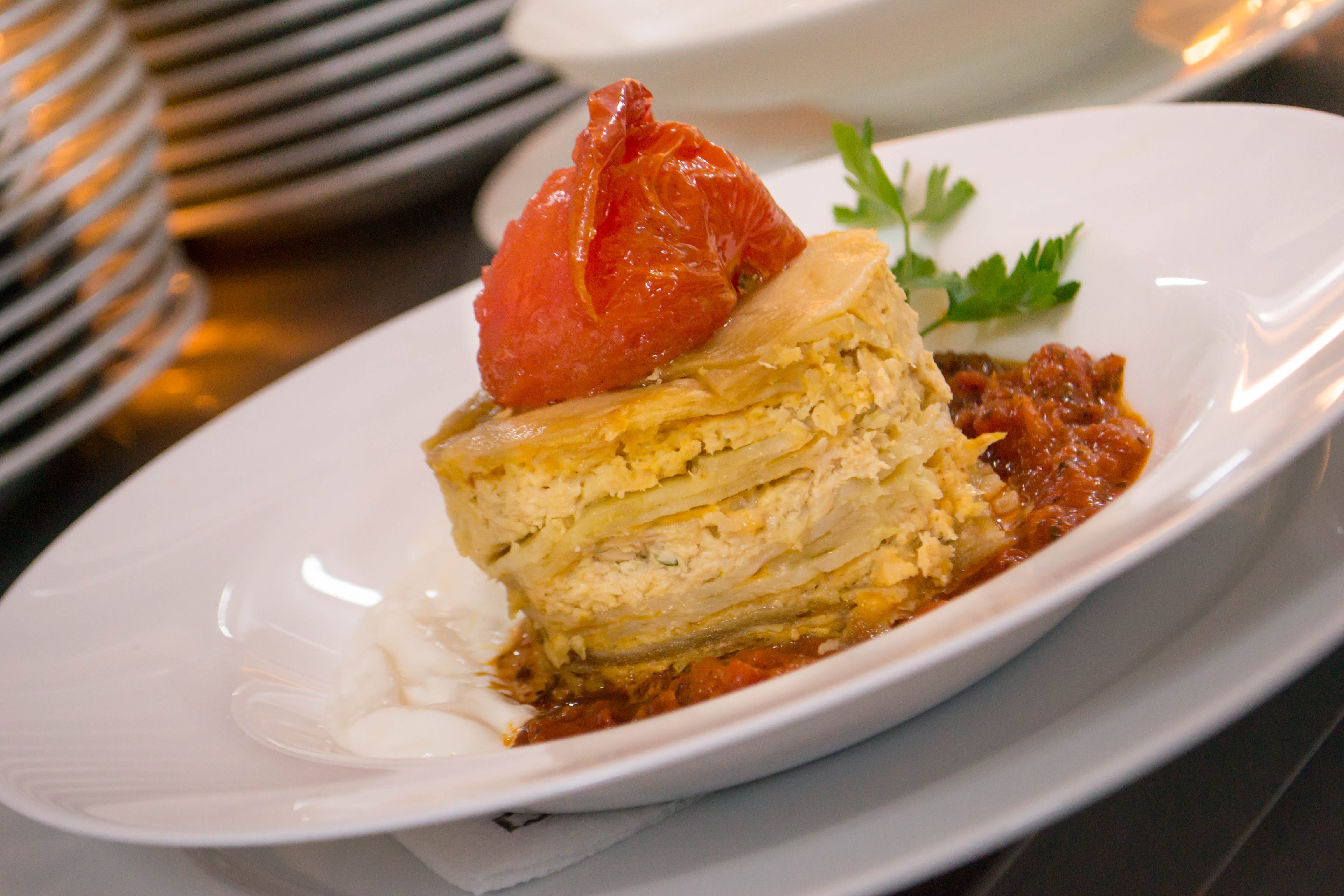 dish, plate, slice, garnish, fish, meat, ready-to-eat, serving size, lasagna, meal, gourmet, healthy eating, food and drink, focus on foreground, food, HD Wallpaper