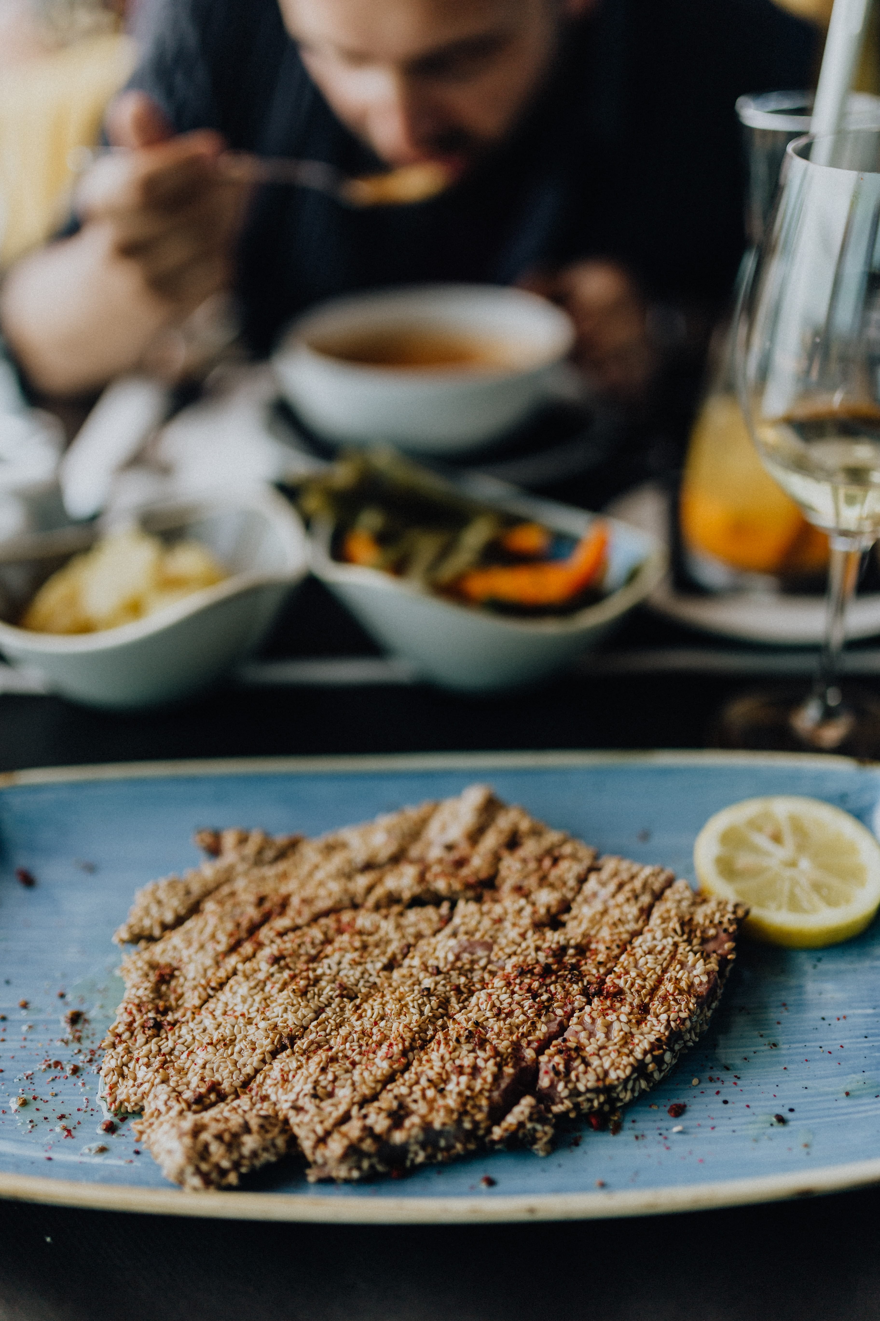 glass, close-up, tuna steak, algarve, various, wellbeing, selective focus, dinner, food, o, household equipment, camilo, meal, table, lifestyles, portugal, Phone HD Wallpaper