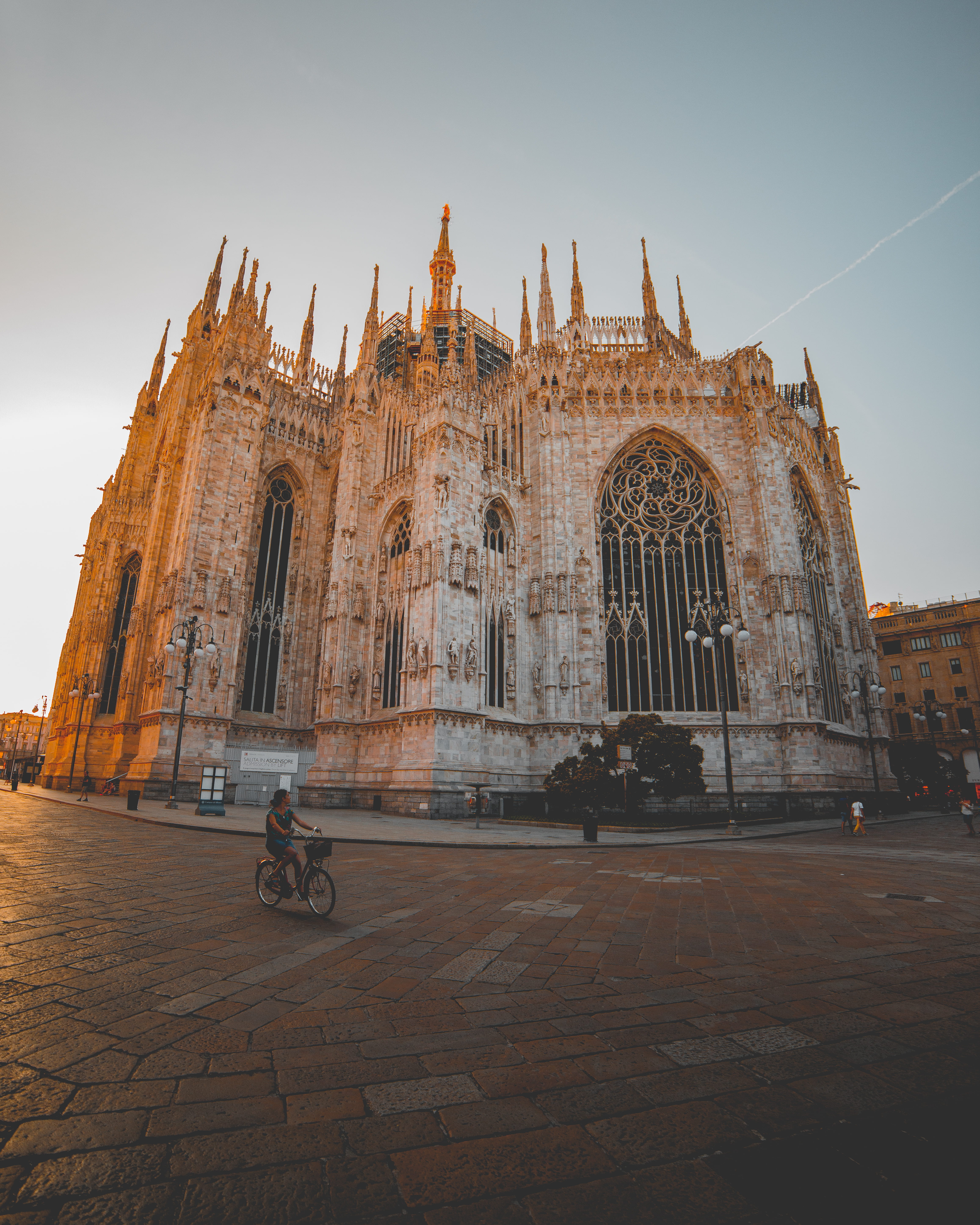 spirituality, the past, travel, structure, building exterior, city, lamp, tower, place of worship, 5K, near, wall, day, bike, building, stone, brick, architecture, Phone HD Wallpaper