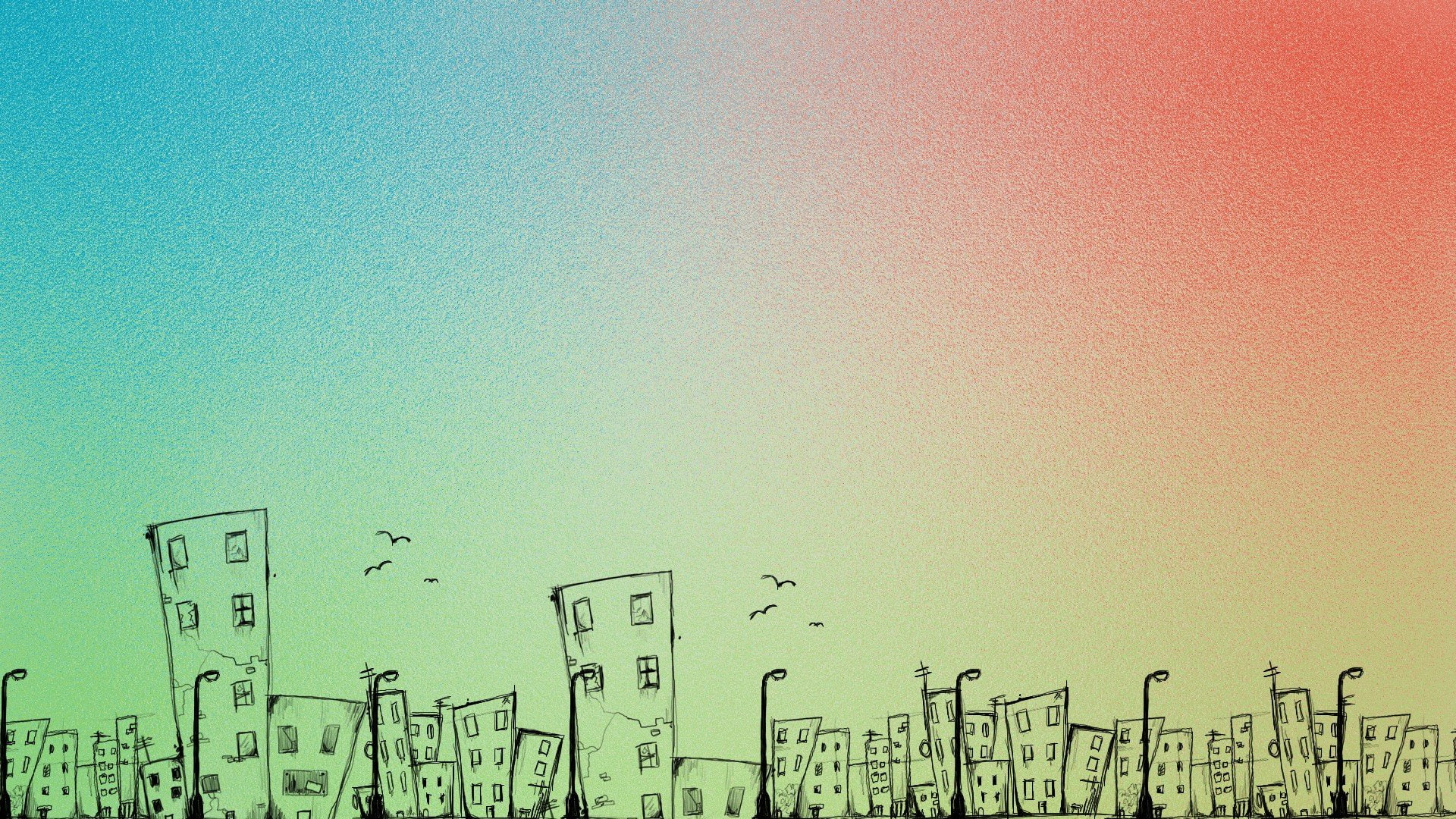 streetlamps, multicolor, abstract, townscape, crows, cities, 1080P, towns, cityscapes, HD Wallpaper