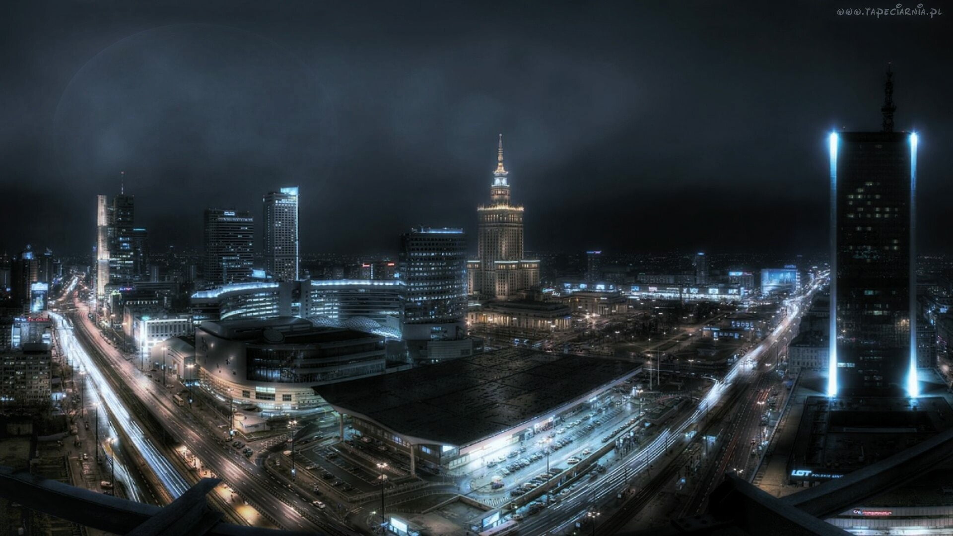 night, city, Warsaw, Poland, 1080P, HD Wallpaper