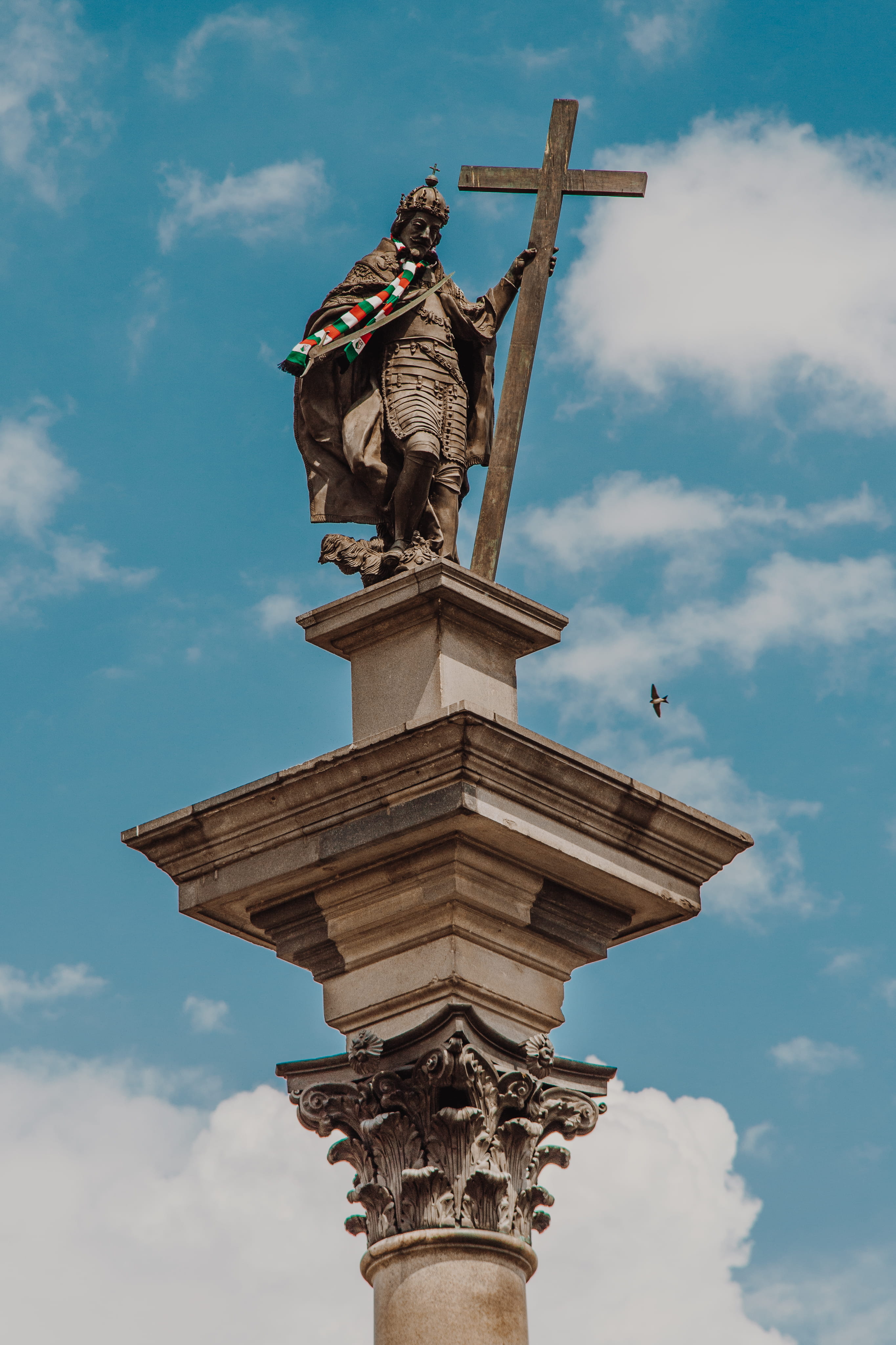 architecture, art and craft, warszawa, sigismunds column, spirituality, warsaw, statue, poland, religion, sky, monument, belief, angel, craft, legia, nature, Phone HD Wallpaper
