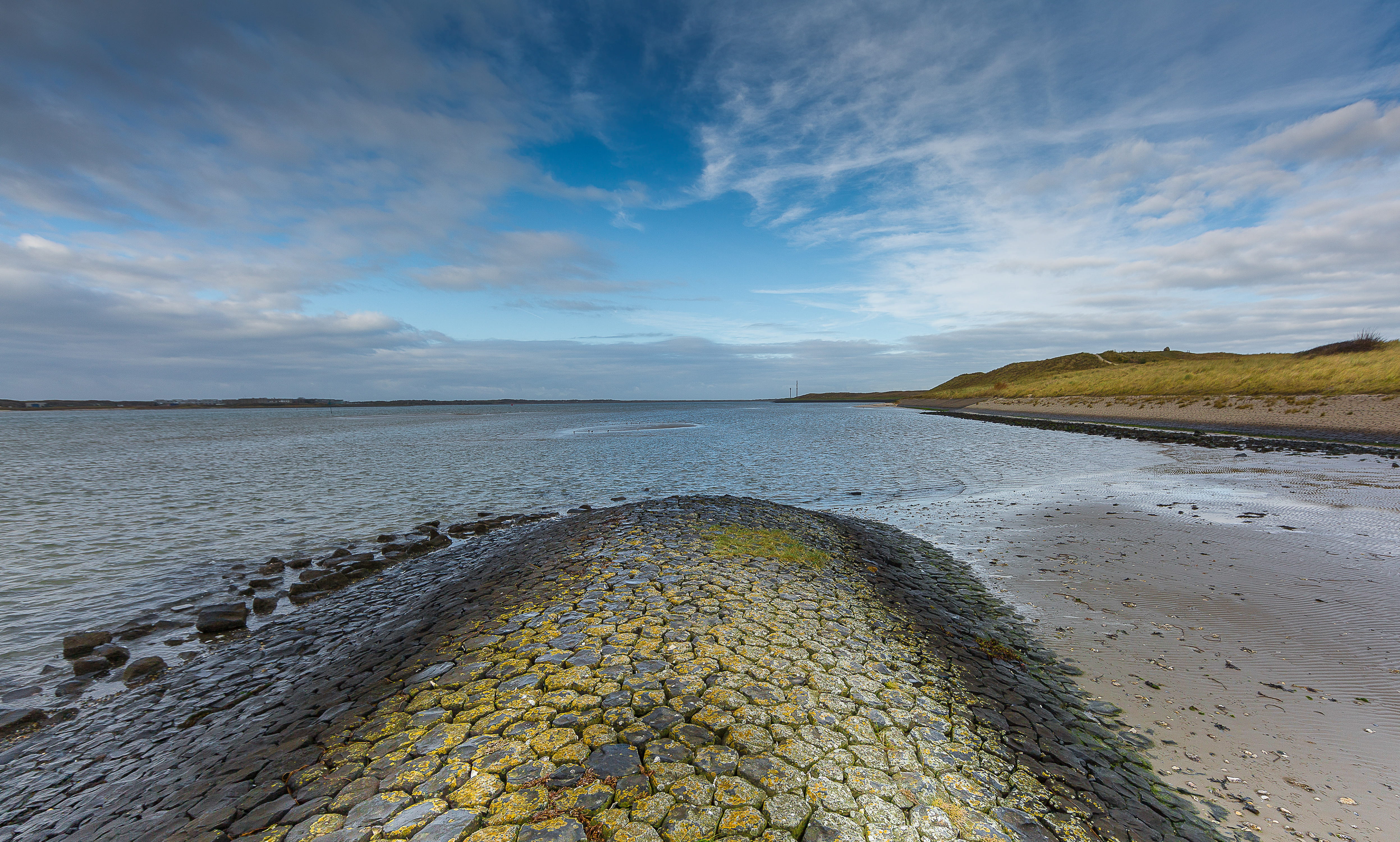 horizon, shoreline, pavement, nature, walkway, tranquil scene, no people, calm, road, beach, tranquility, sky, plant, body, outdoors, sea, flagstone, 4K, HD Wallpaper
