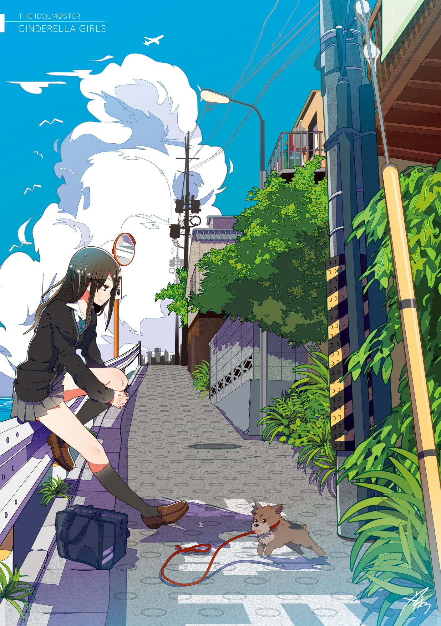 adult, 1080P, outdoors, plant, people, mural, built structure, animals, long hair, architecture, clouds, nature, full length, street, communication, anime, Phone HD Wallpaper