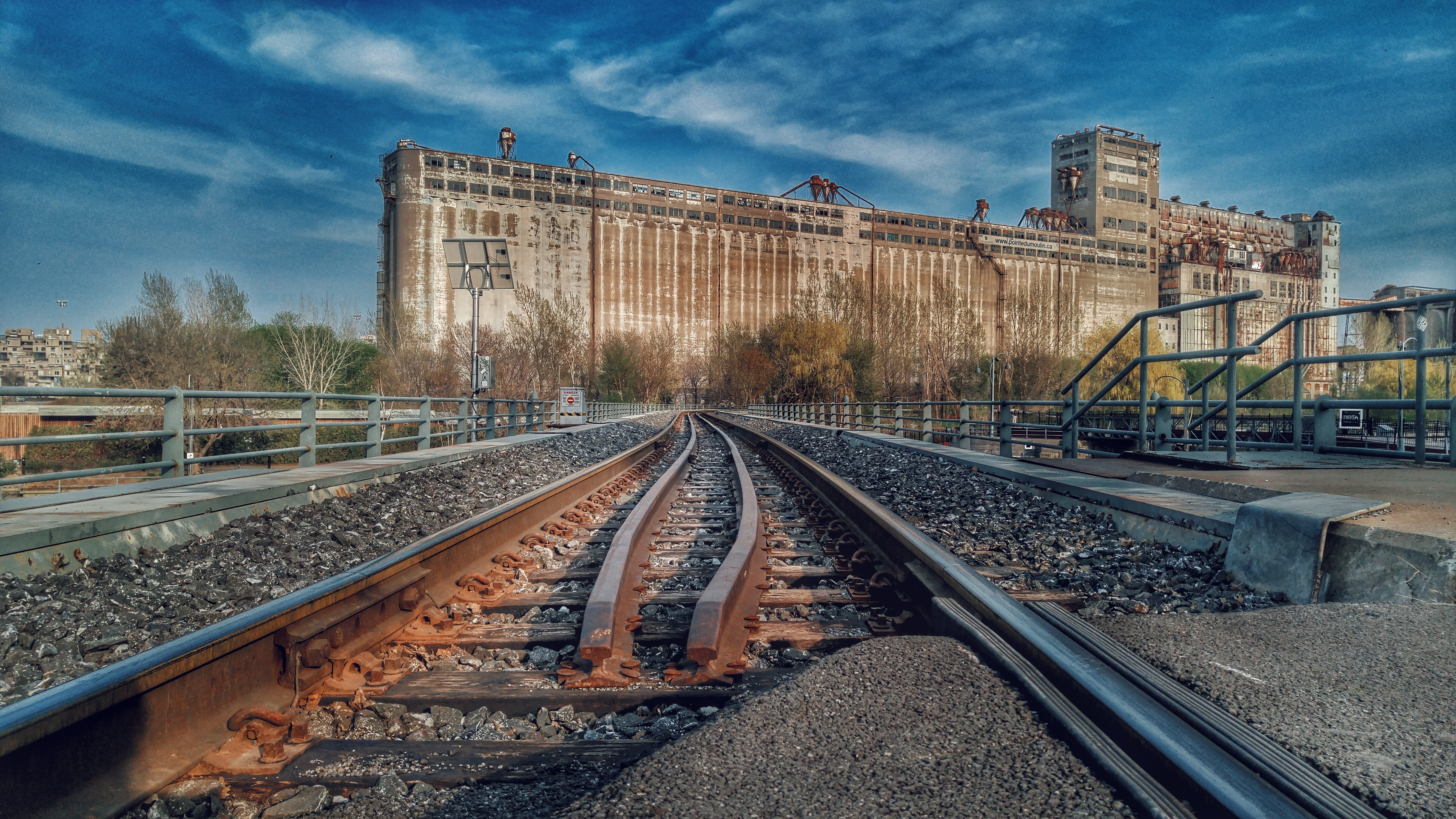 nature, canada, long, railroad track, cloud - sky, metal, old port, rail transportation, 5K, building exterior, sky, outdoors, built structure, day, diminishing perspective, HD Wallpaper