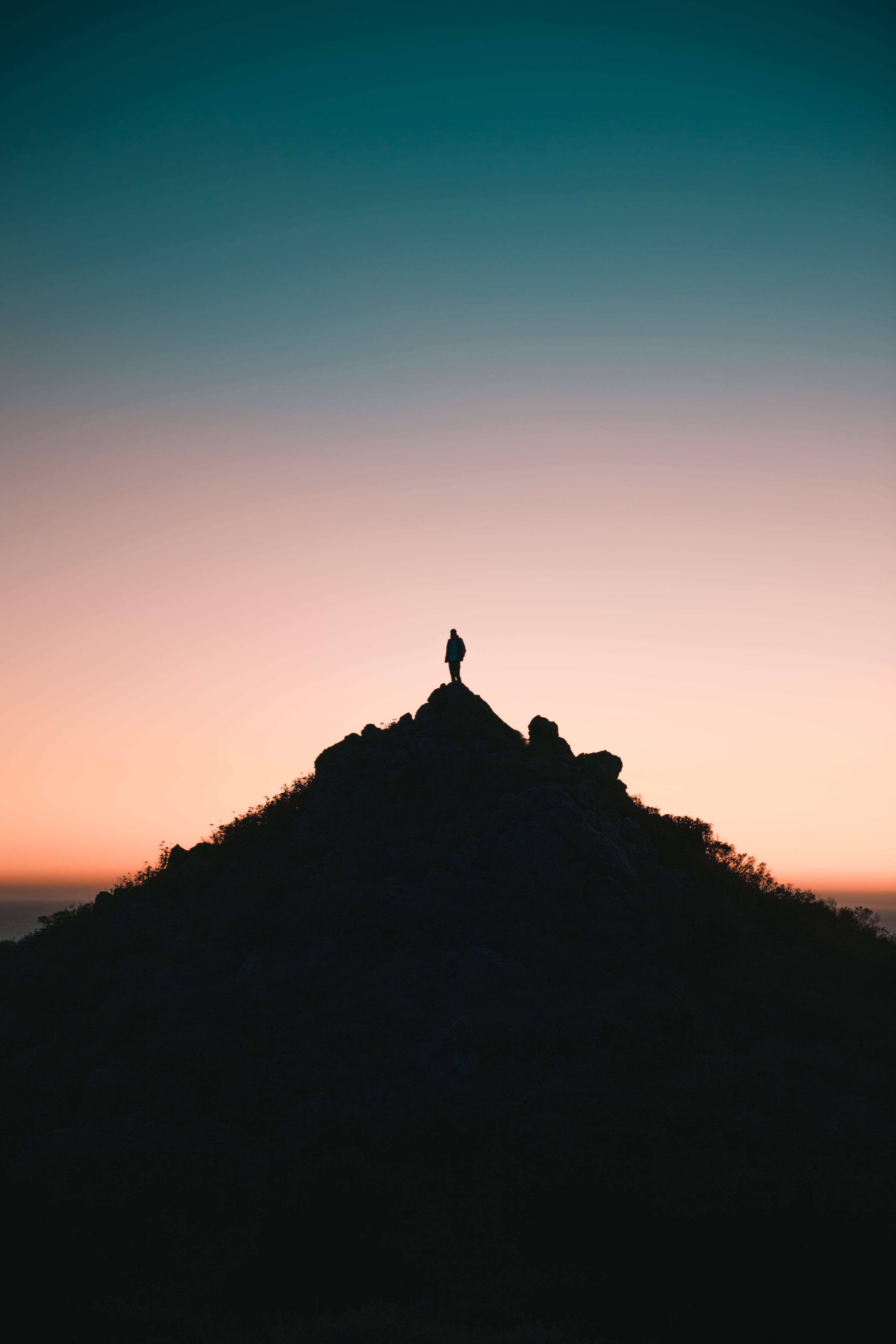 scenics - nature, tranquility, real people, mountain peak, 4K, clear sky, tranquil scene, bird, peak, rock - object, golden, one person, outdoors, mountain, Phone HD Wallpaper
