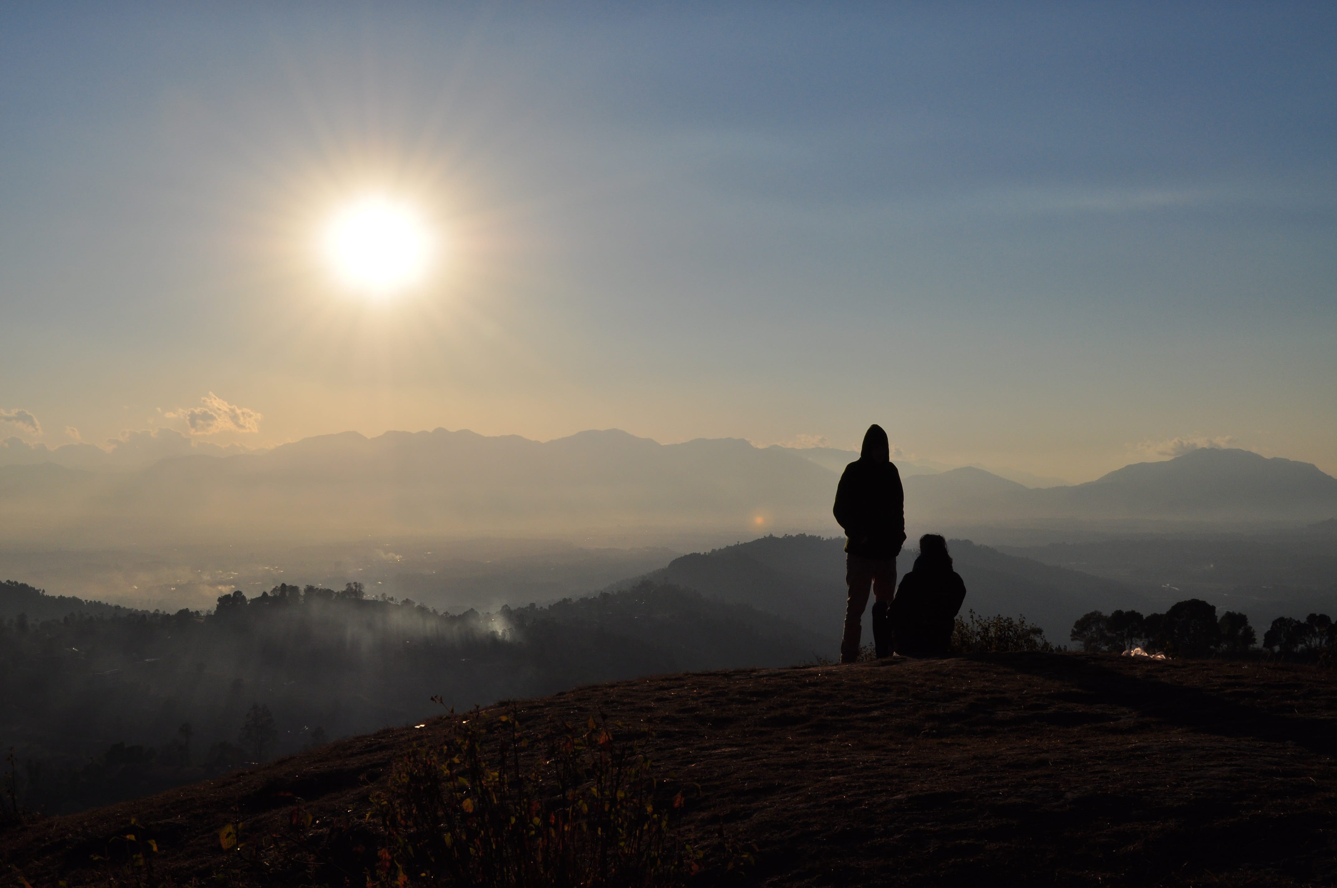 two people, landscape, beauty in nature, looking at view, idyllic, sunset, cliff, love, two, mountains, men, mountain range, person, leisure activity, people, HD Wallpaper