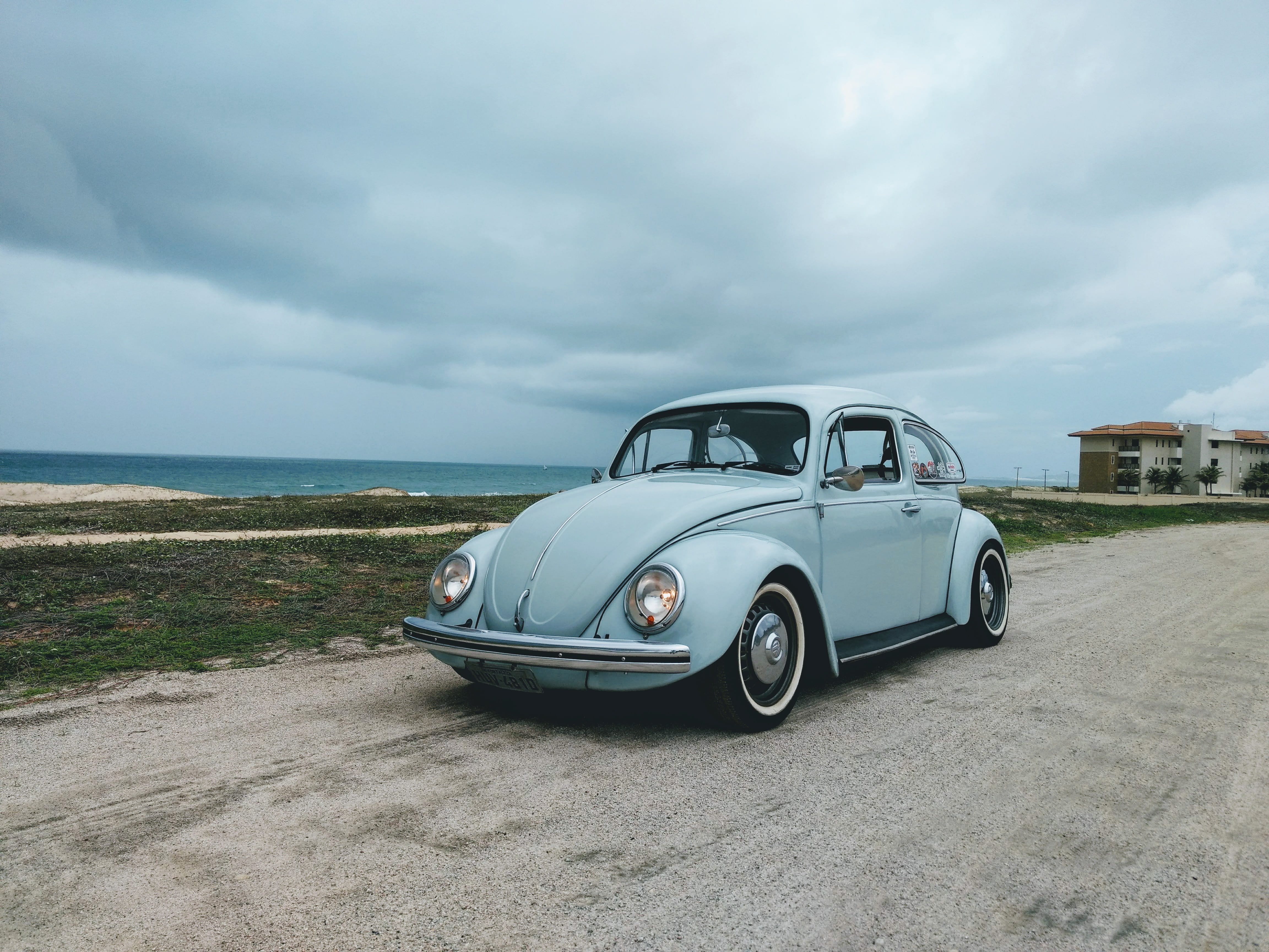 day, beetle, retro styled, road trip, horizon, teal, land, travel, 4K, mode of transportation, nature, volkswagen, motor vehicle, no people, cloud - sky, HD Wallpaper