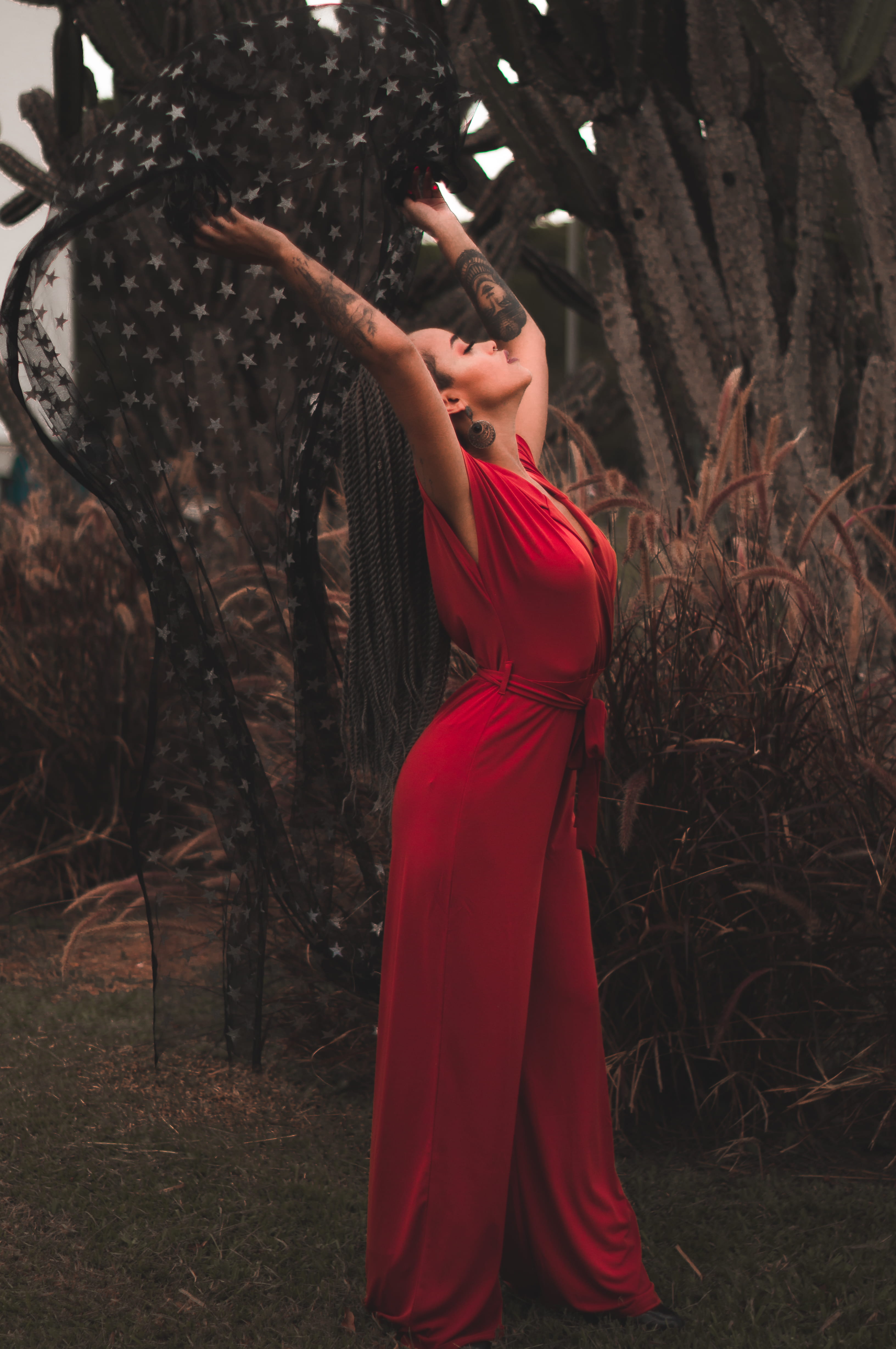model, braided hair, young adult, leisure activity, human arm, outfit, braids, woman, posing, plant, wear, tattooed, side view, outdoors, lady, women, nature, Phone HD Wallpaper