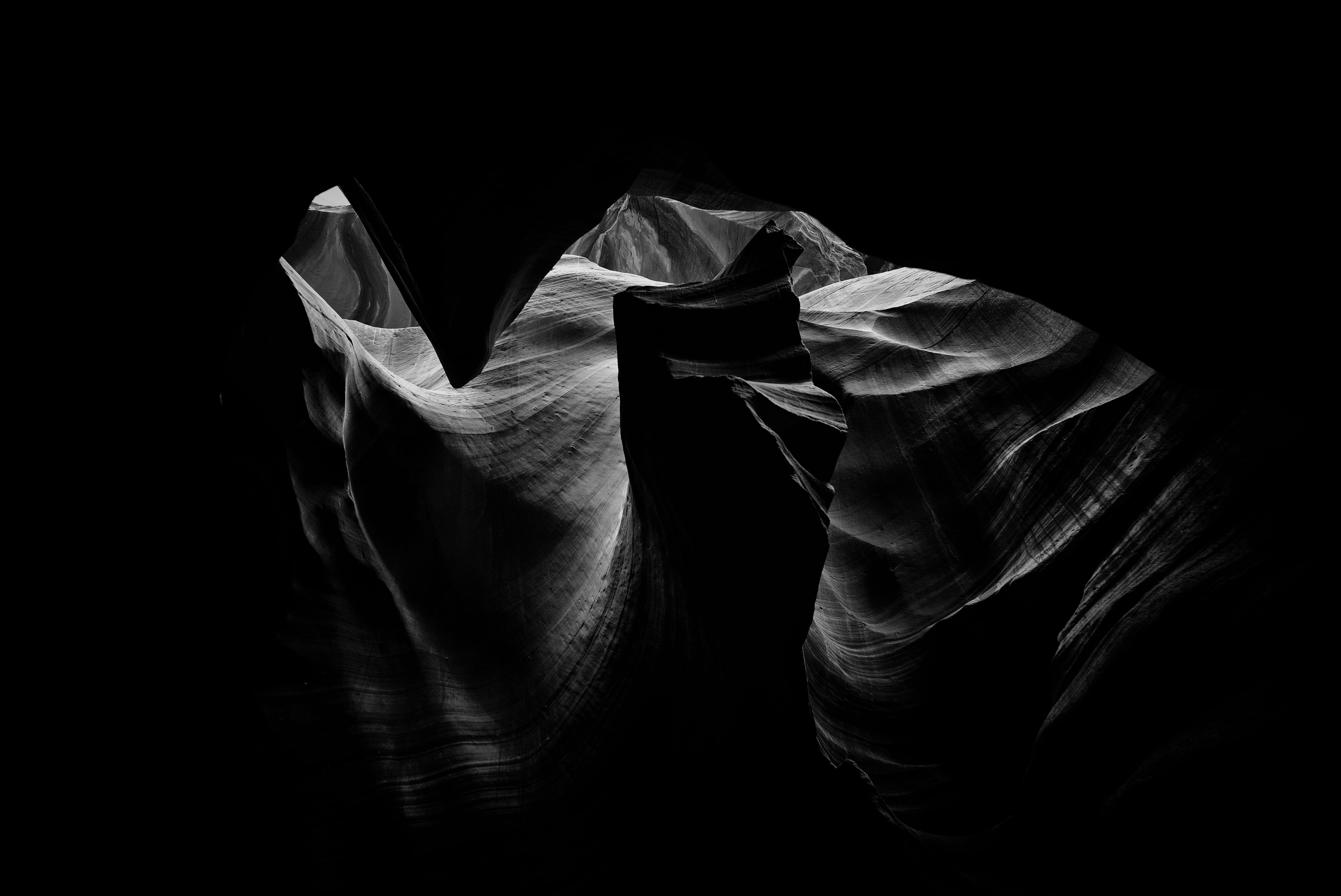 casual clothing, young adult, background, monochrome, black color, pattern, antelope canyon, rock, antelope, black background, cave, one person, unrecognizable person, HD Wallpaper