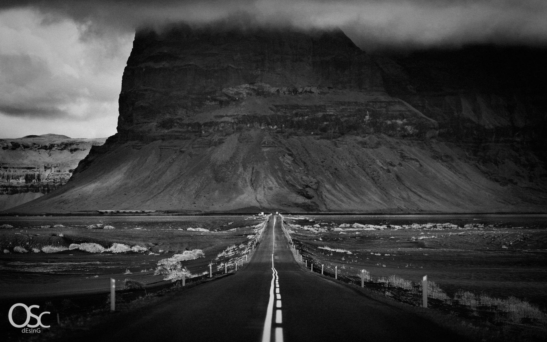 diminishing perspective, transportation, monochrome, scenics - nature, nature, no people, grayscale, marking, direction, Iceland, beauty in nature, cliff, HD Wallpaper