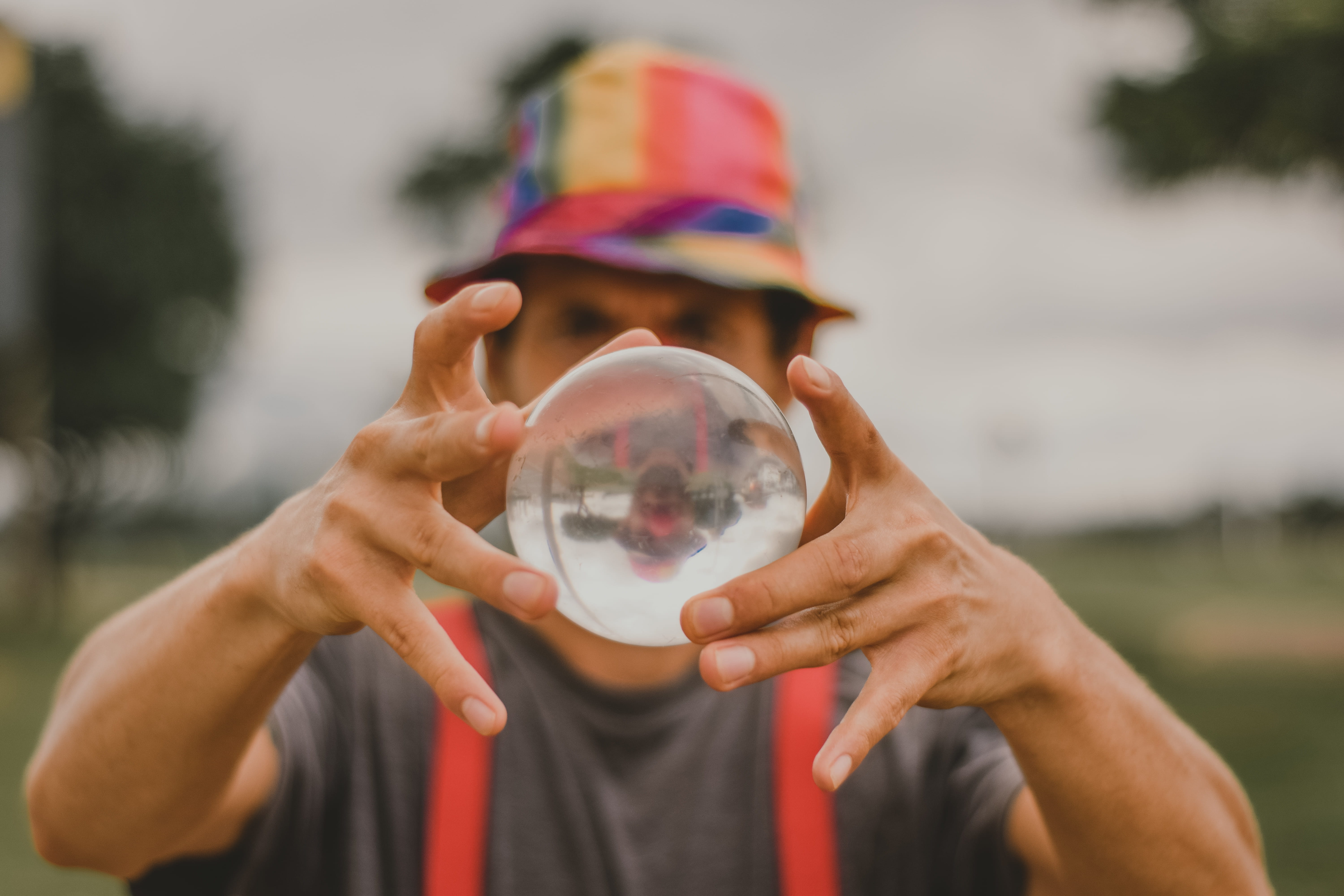 human body part, one person, male, guy, 5K, holding, depth of field, outdoors, close, close-up, blur, focus on foreground, hands, reflection, Lensball, HD Wallpaper