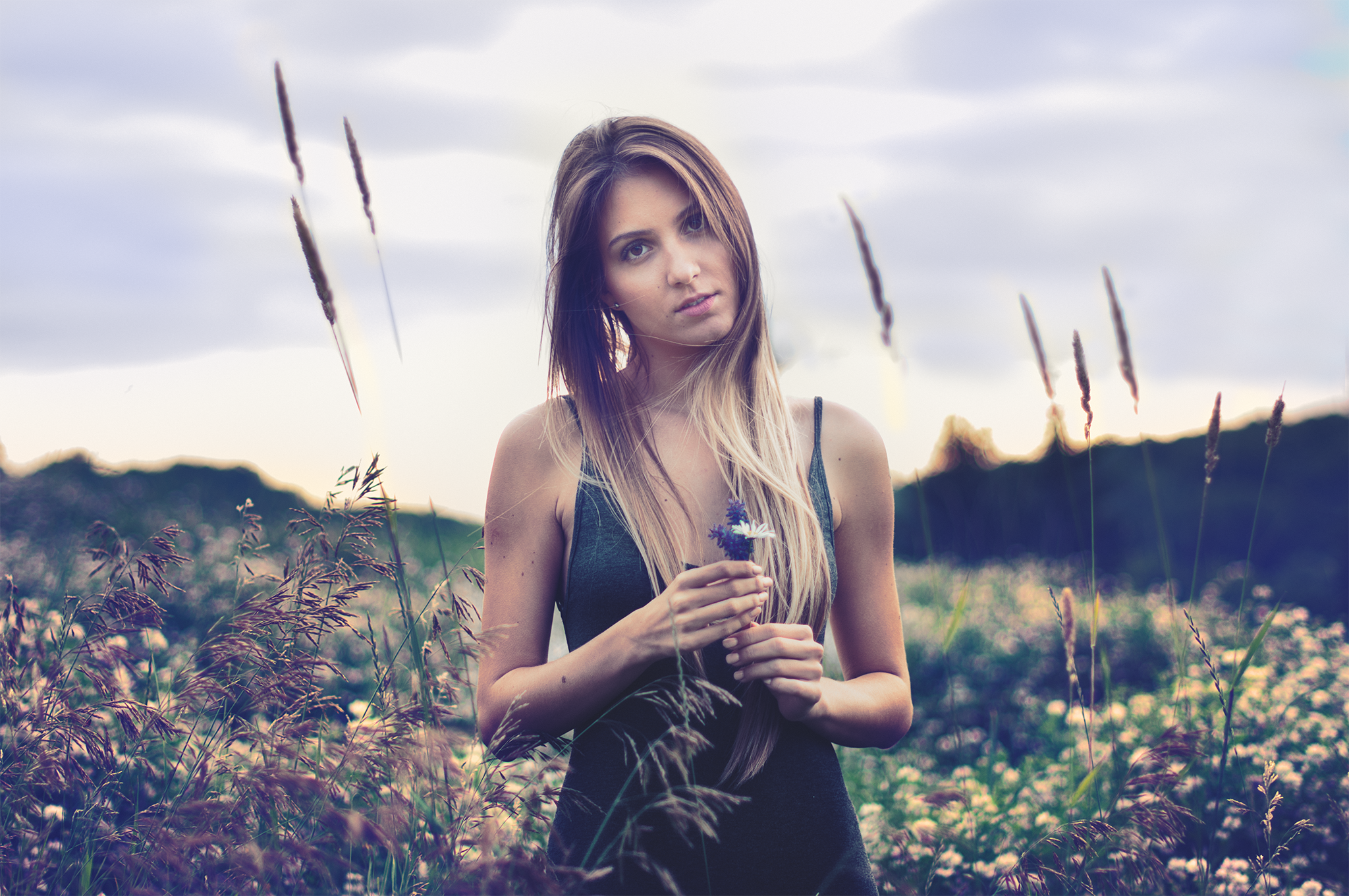 wearing, females, black, Explored, outdoors, women, beauty, 500px, beautiful, strap, beauty In Nature, 1080P, nature, one Person, summer, meadow, people, HD Wallpaper