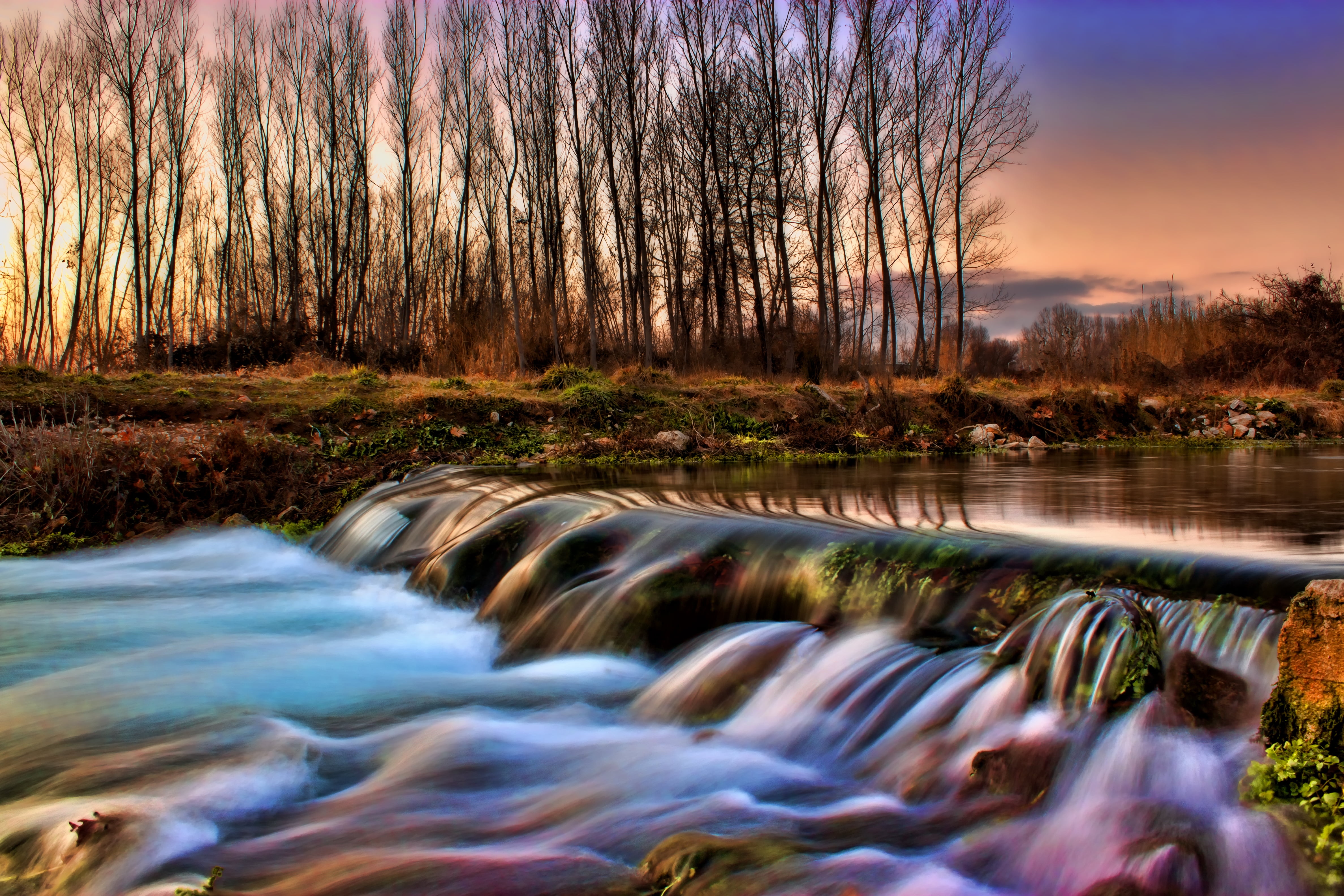 autumn, δύση, scenics, Ελλάδα, waterfall, water, outdoors, beauty In Nature, landscape, stream, Drama  Greece, trees, nature, River, sunset, HD Wallpaper