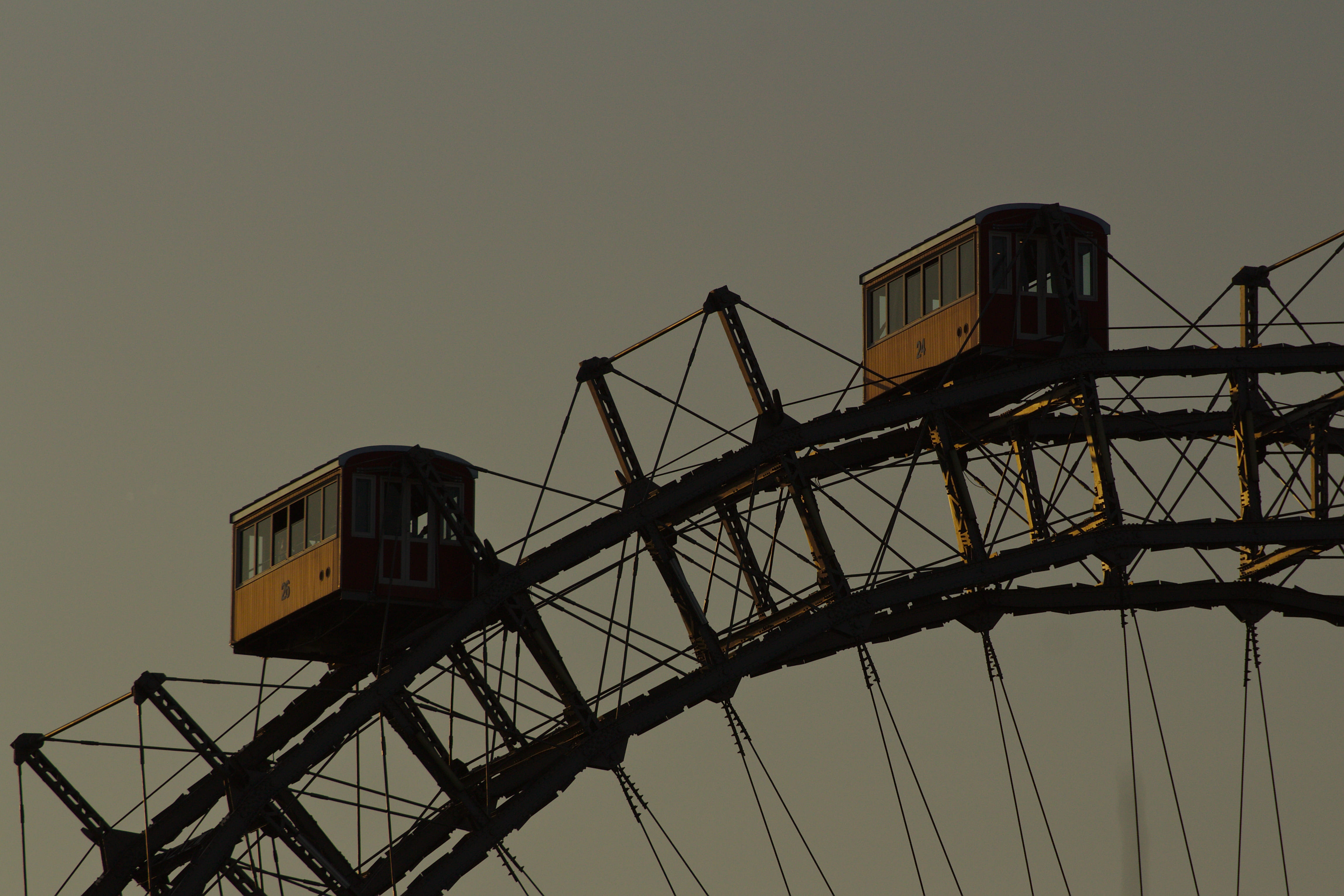 two, wheel, control tower, carnival, machine, silhouette, nature, low angle view, transportation, aircraft, sunset, outdoors, day, cabins, amusement park ride, HD Wallpaper