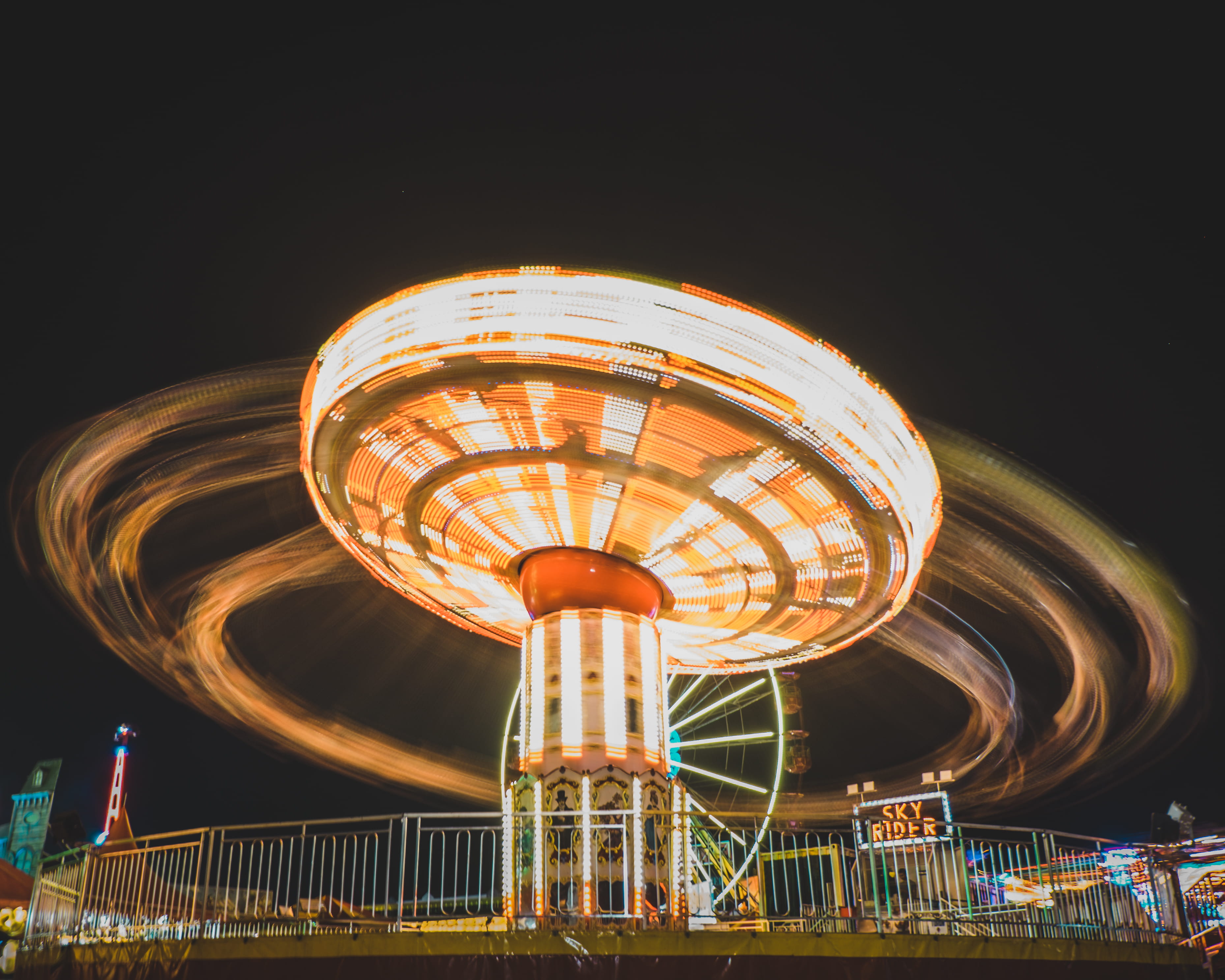 carousel, carnival, low angle view, amusement park ride, no people, adventure, 2K, highway, way, outer space, fun, ferris wheel, urban, universe, amusement park, HD Wallpaper
