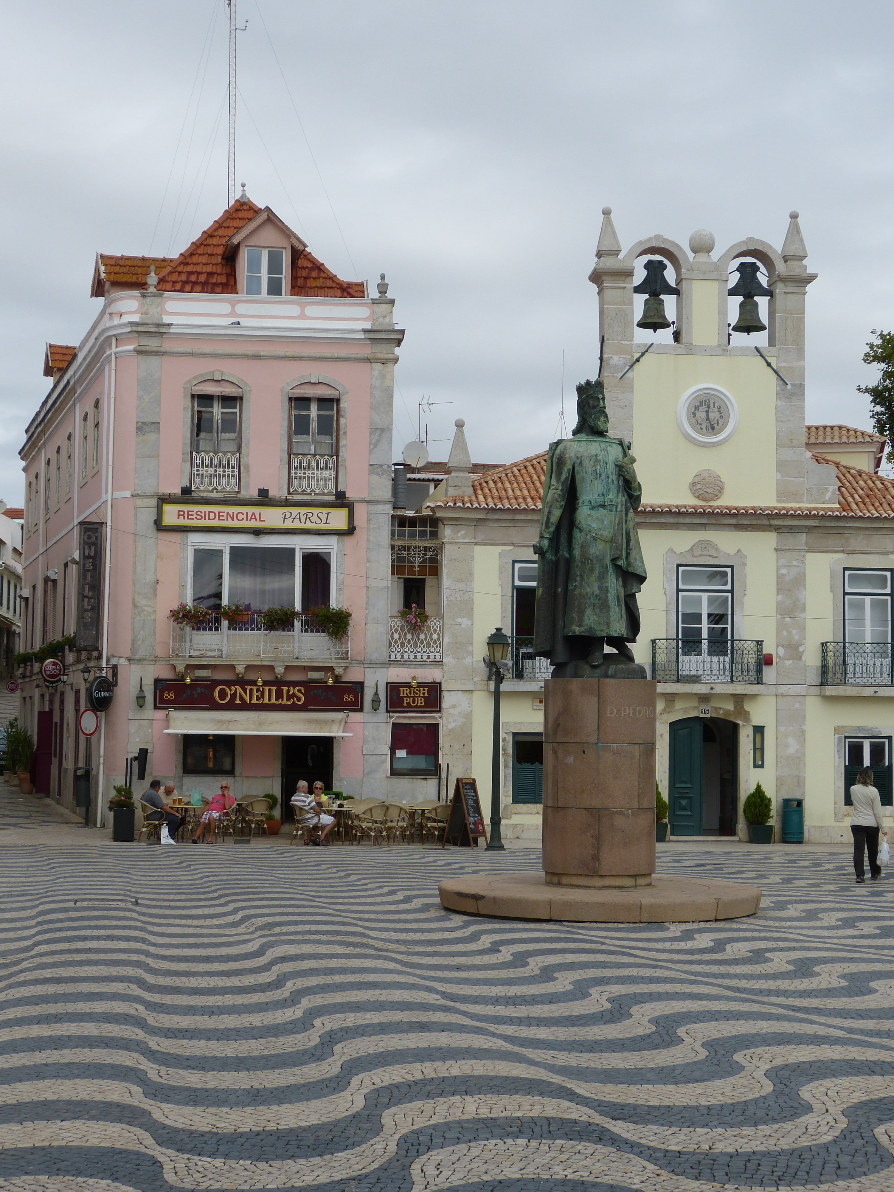 no people, urban Scene, monument, belief, street, statue, old town, cascais, church, travel destinations, paving stone, representation, sky, cloud - sky, Phone HD Wallpaper