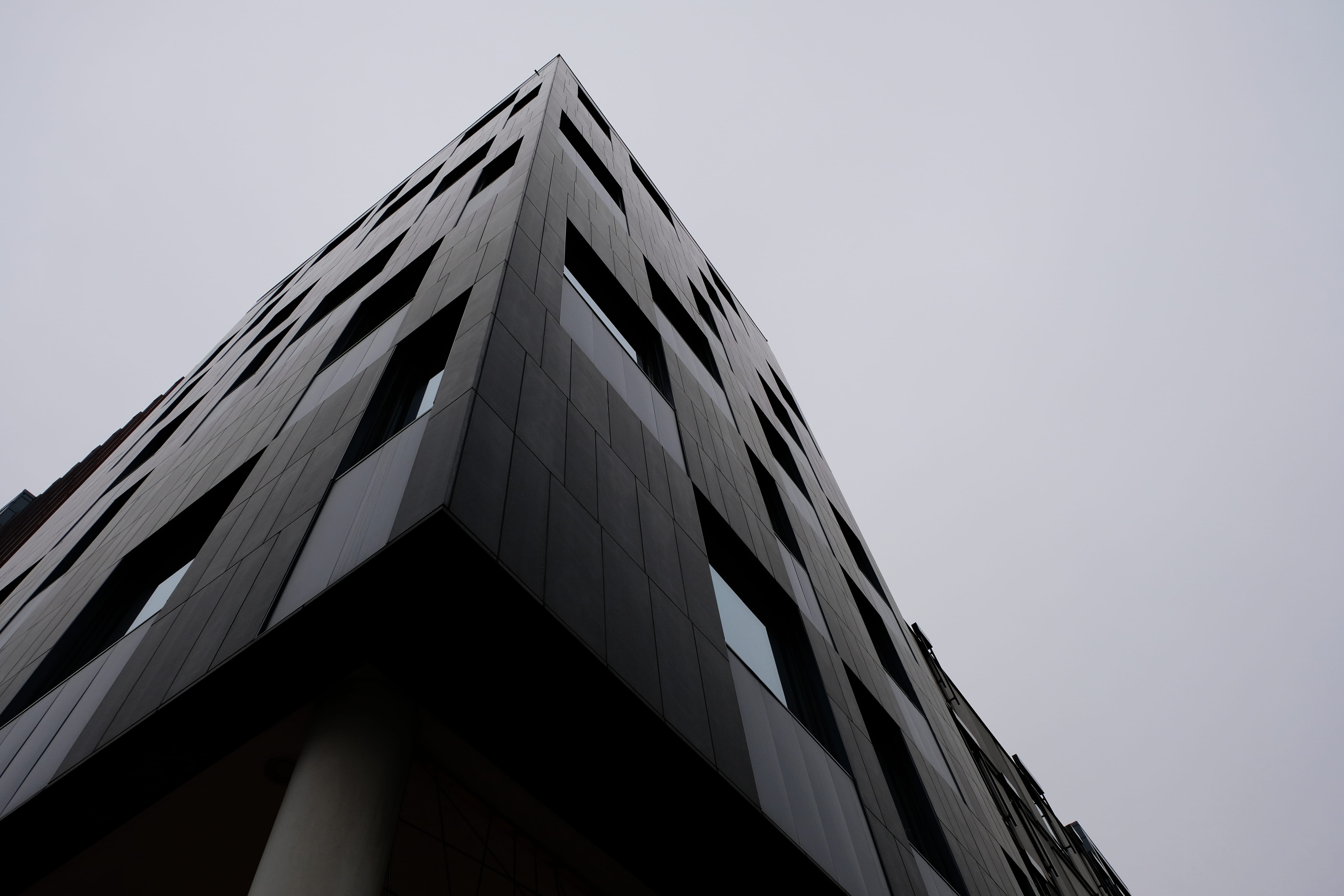 nature, built structure, geometry, stockholm, modern, day, tall - high, 5K, grey, low angle view, building exterior, gray, black and white, minimalism, HD Wallpaper
