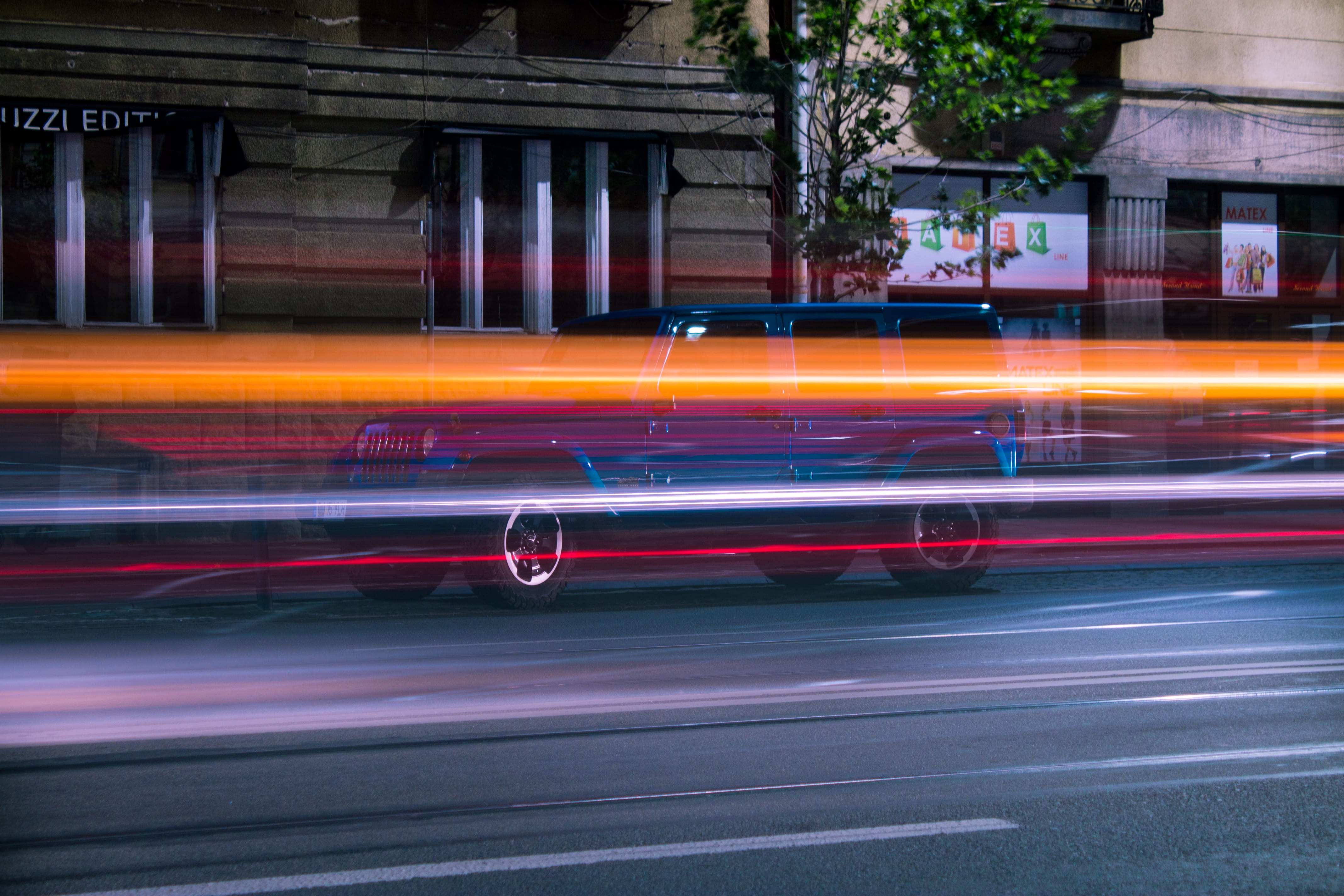 lights, on the move, land vehicle, motor vehicle, illuminated, light trail, cluj-napoca, mode of transportation, blurred motion, architecture, street, night, HD Wallpaper