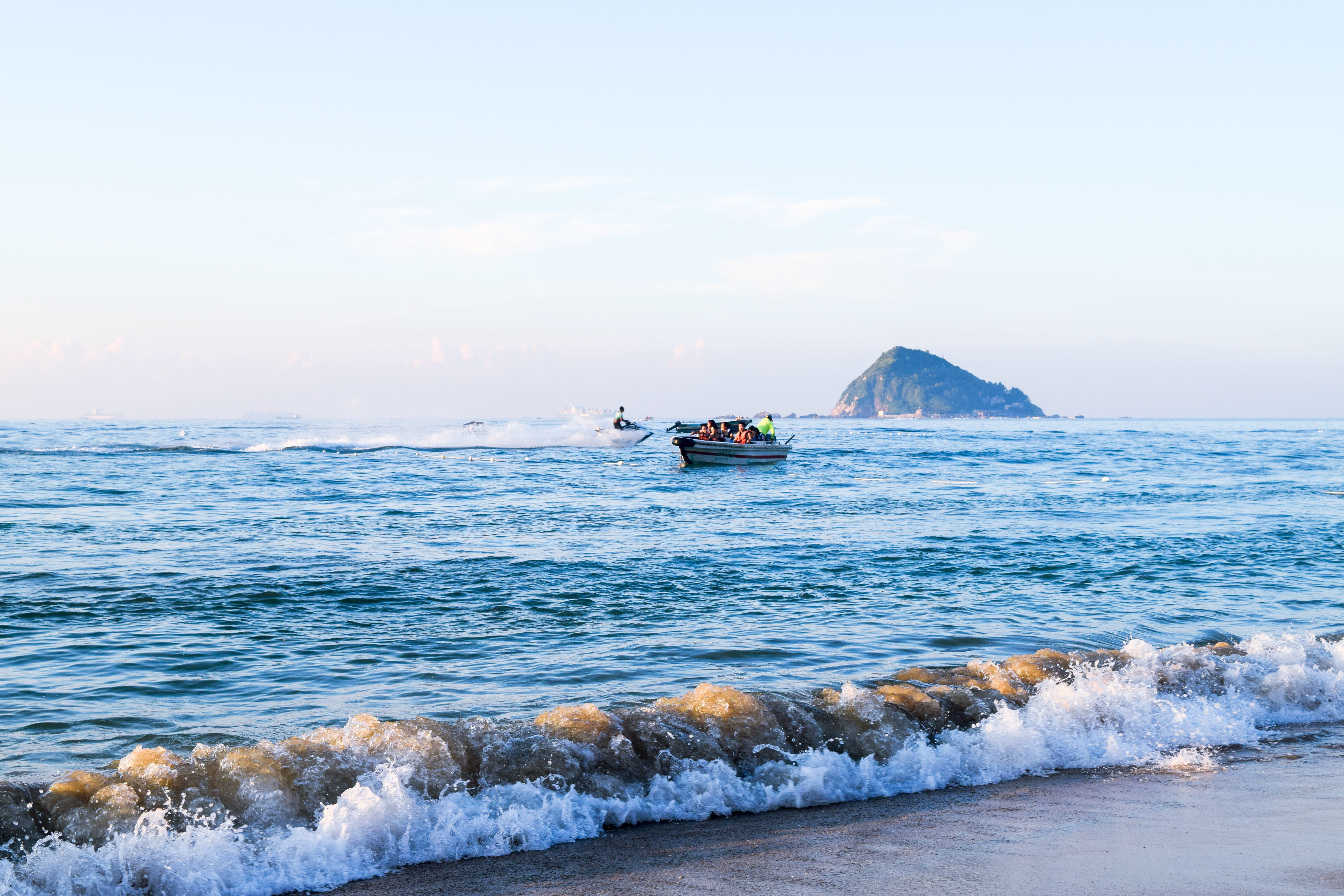 5K, horizon over water, sunshine, leisure, sunrise, view, nautical vessel, outdoors, guangdong, sky, china, beautiful, shenzhen, scenics - nature, the waves, HD Wallpaper